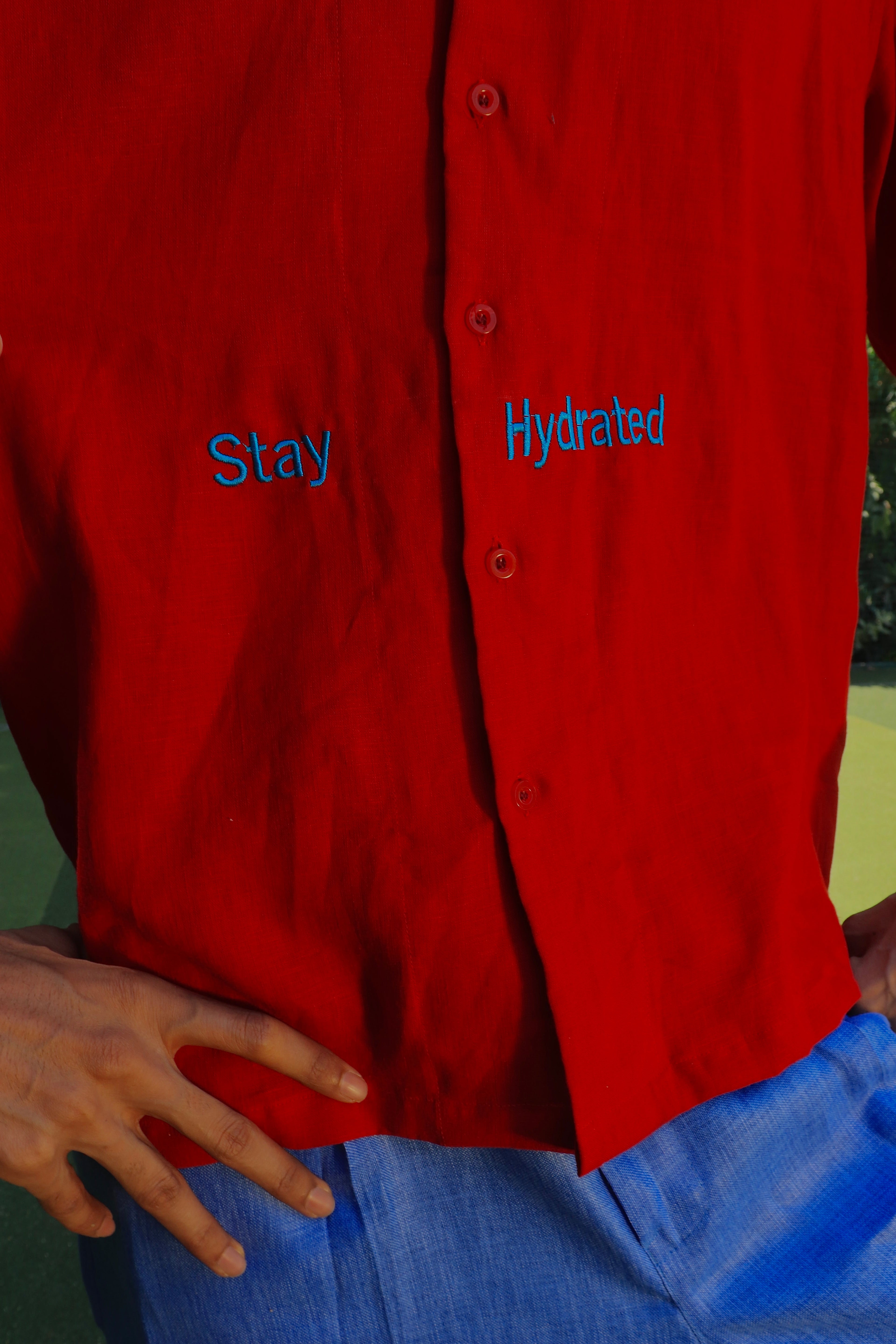 Stay Hydrated PURE Linen Shirt – Red