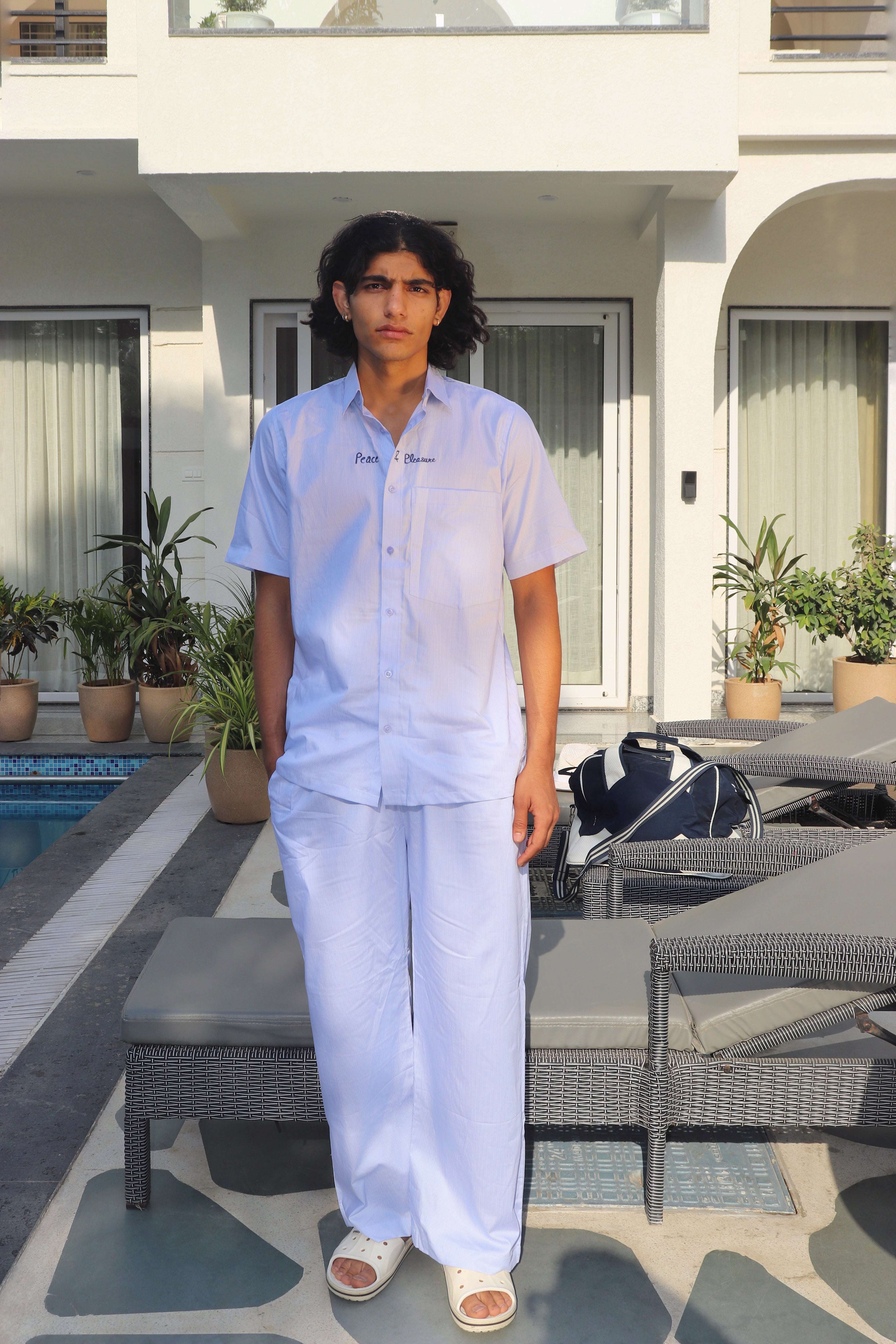 peace & pleasure pinstripe co-ord