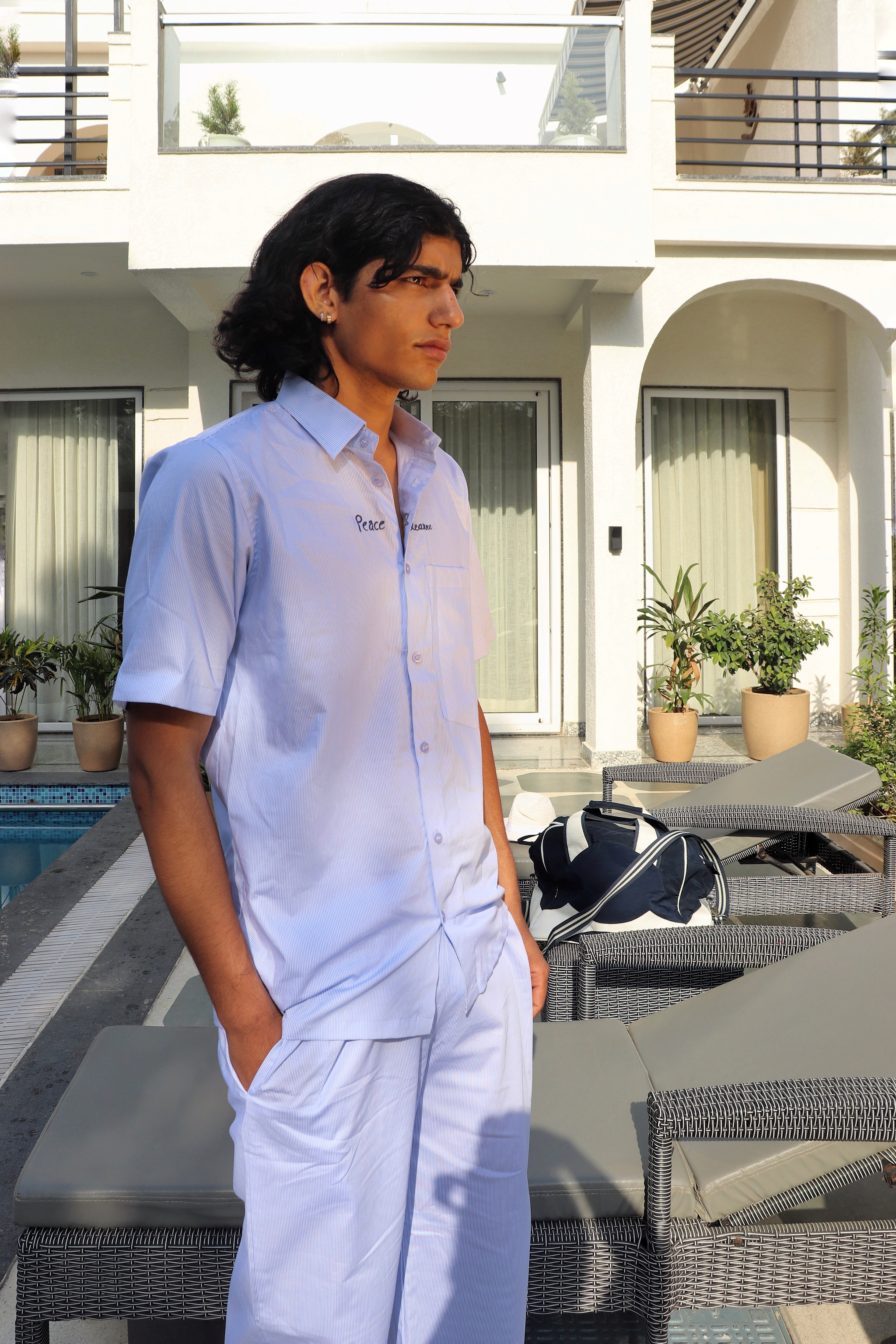 peace & pleasure pinstripe co-ord