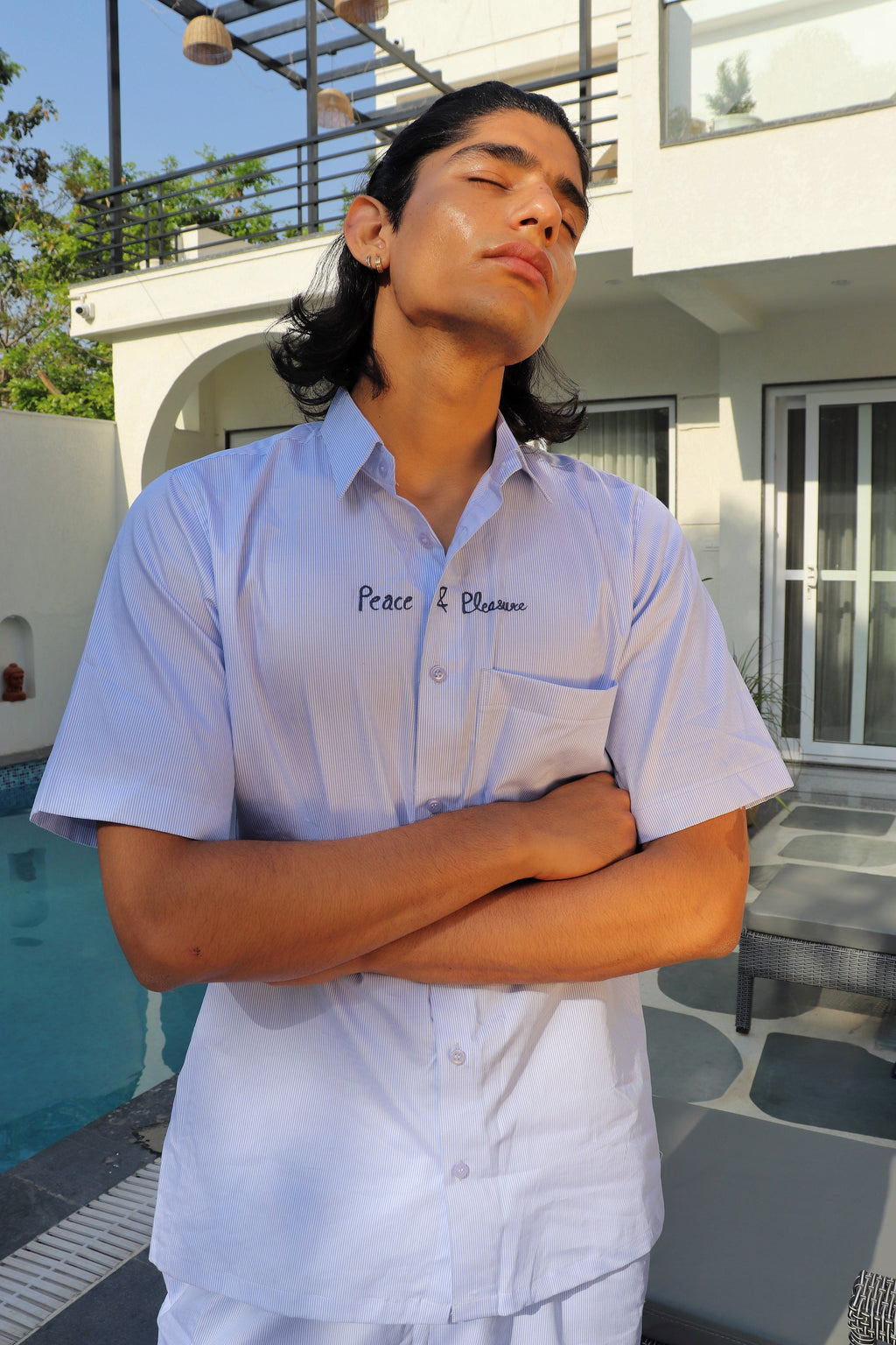 peace & pleasure pinstripe shirt