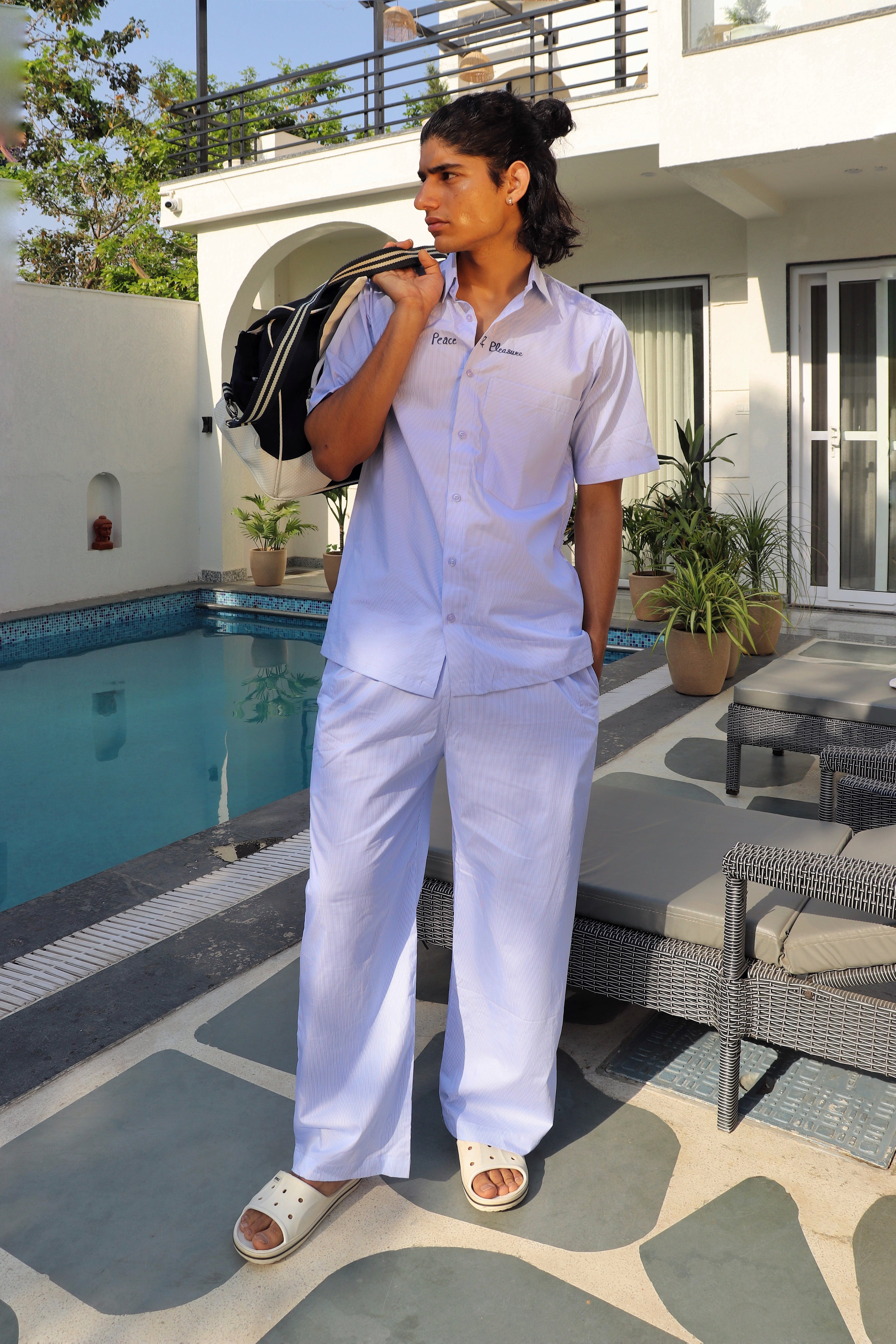peace & pleasure pinstripe co-ord