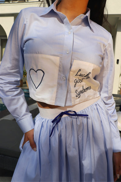 Lucky syndrome pinstripe cropped shirt