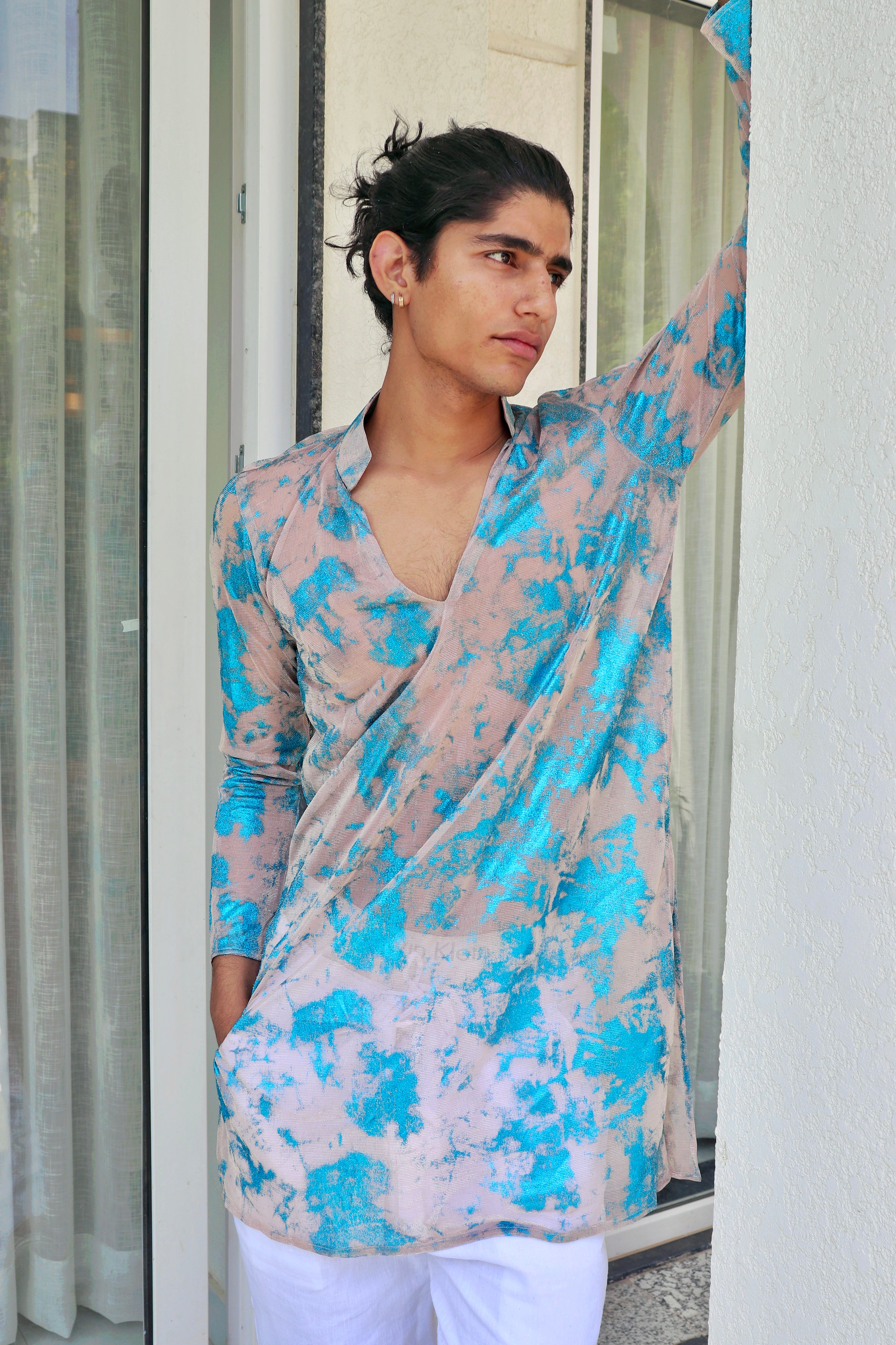 Aqua sheer kurta shirt