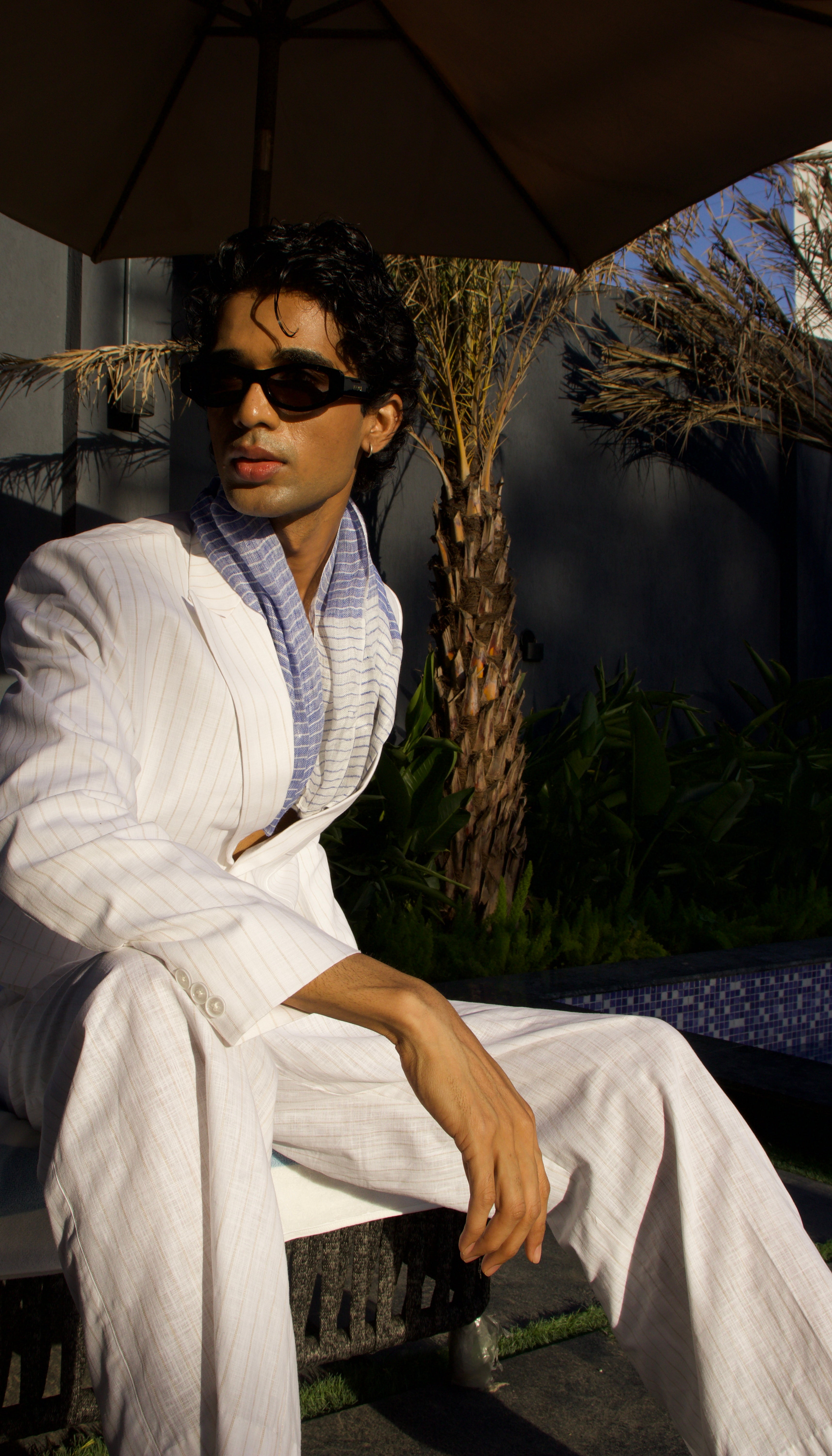 Off white pinstripe suit