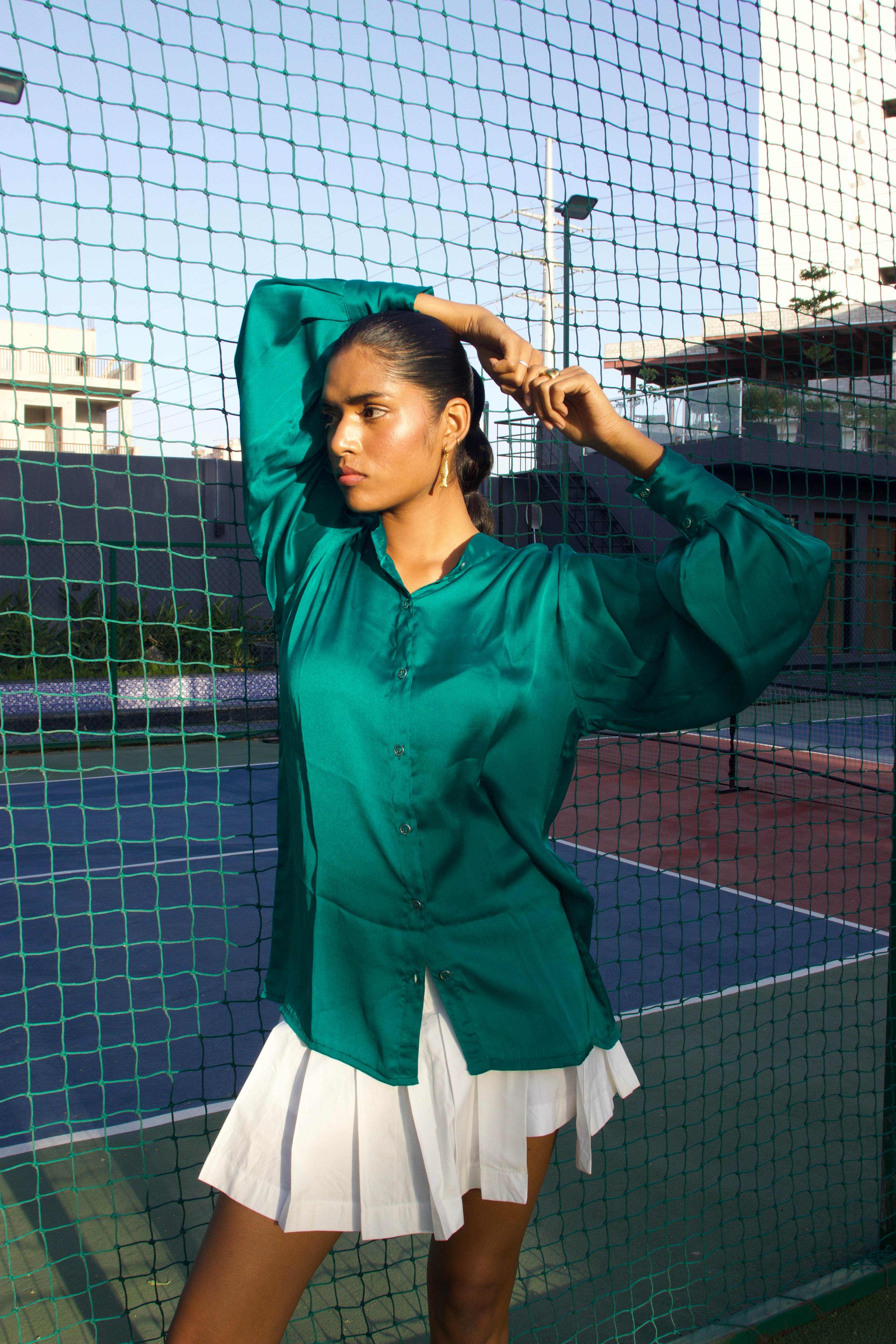 Emerald silk satin shirt