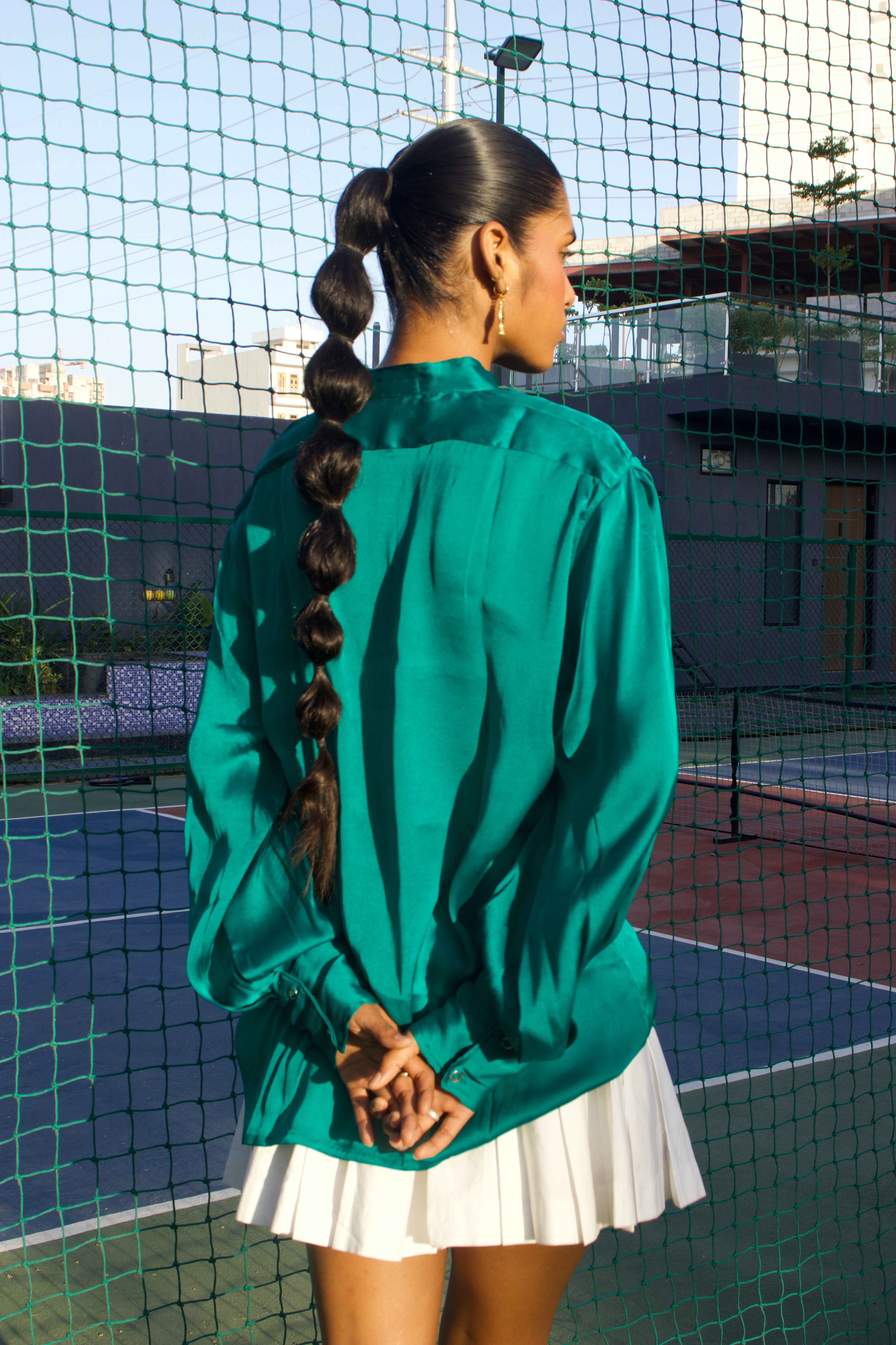 Emerald silk satin shirt