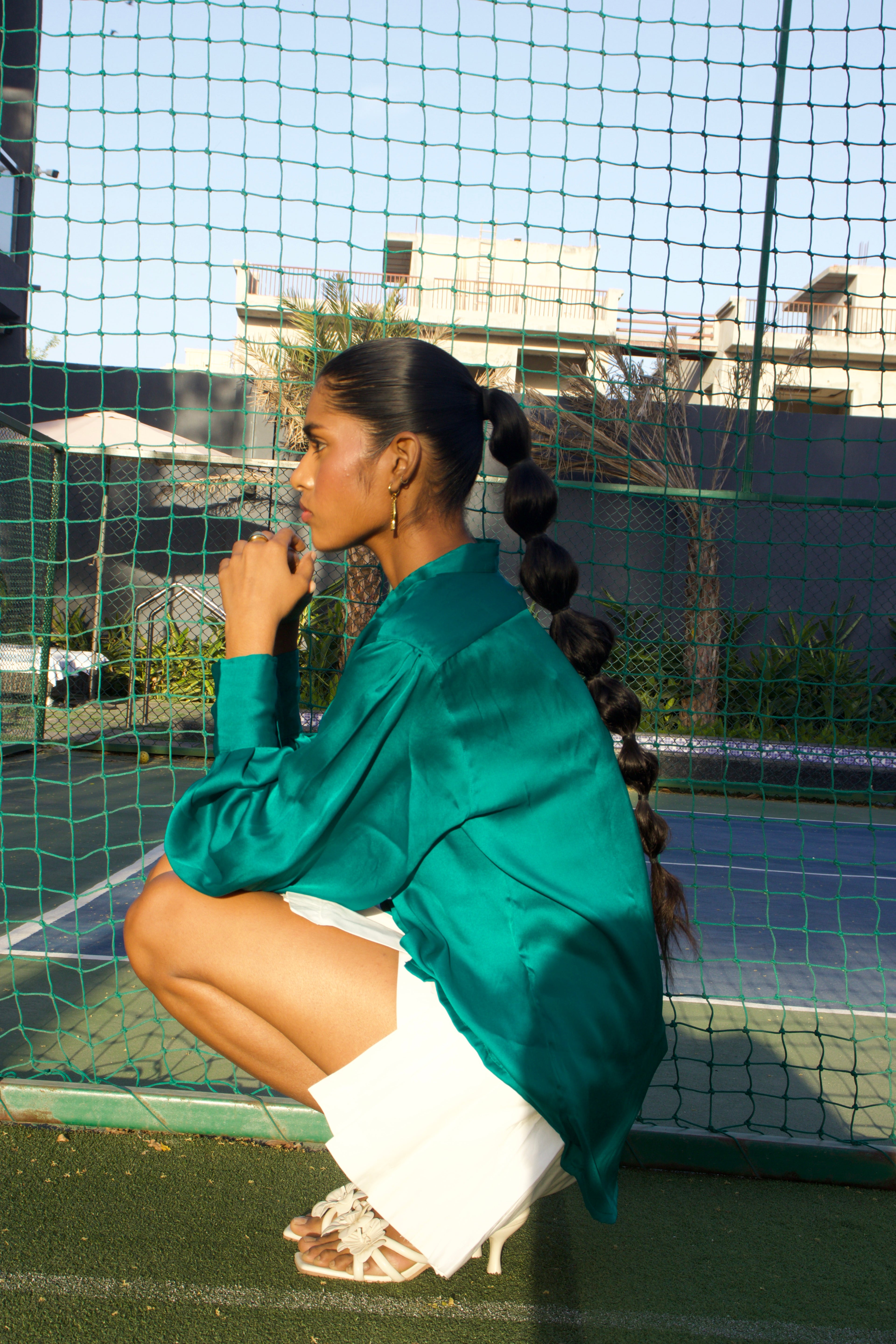 Emerald silk satin shirt