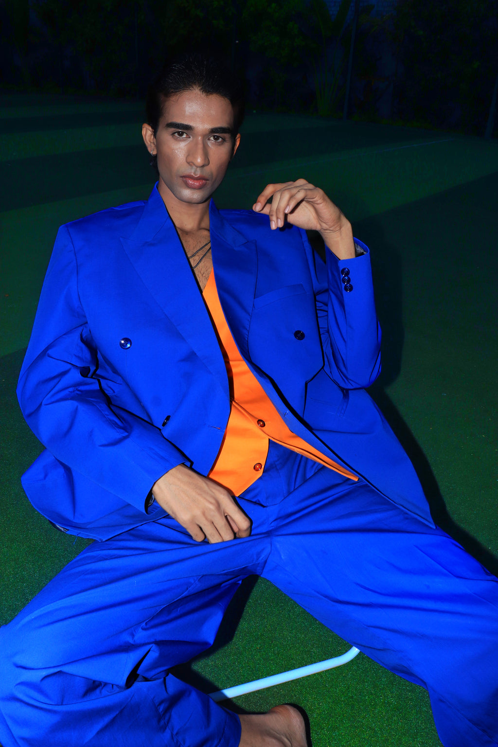The cobalt oversized three piece suit.