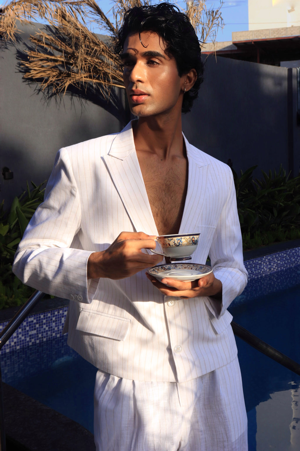 Off white pinstripe suit