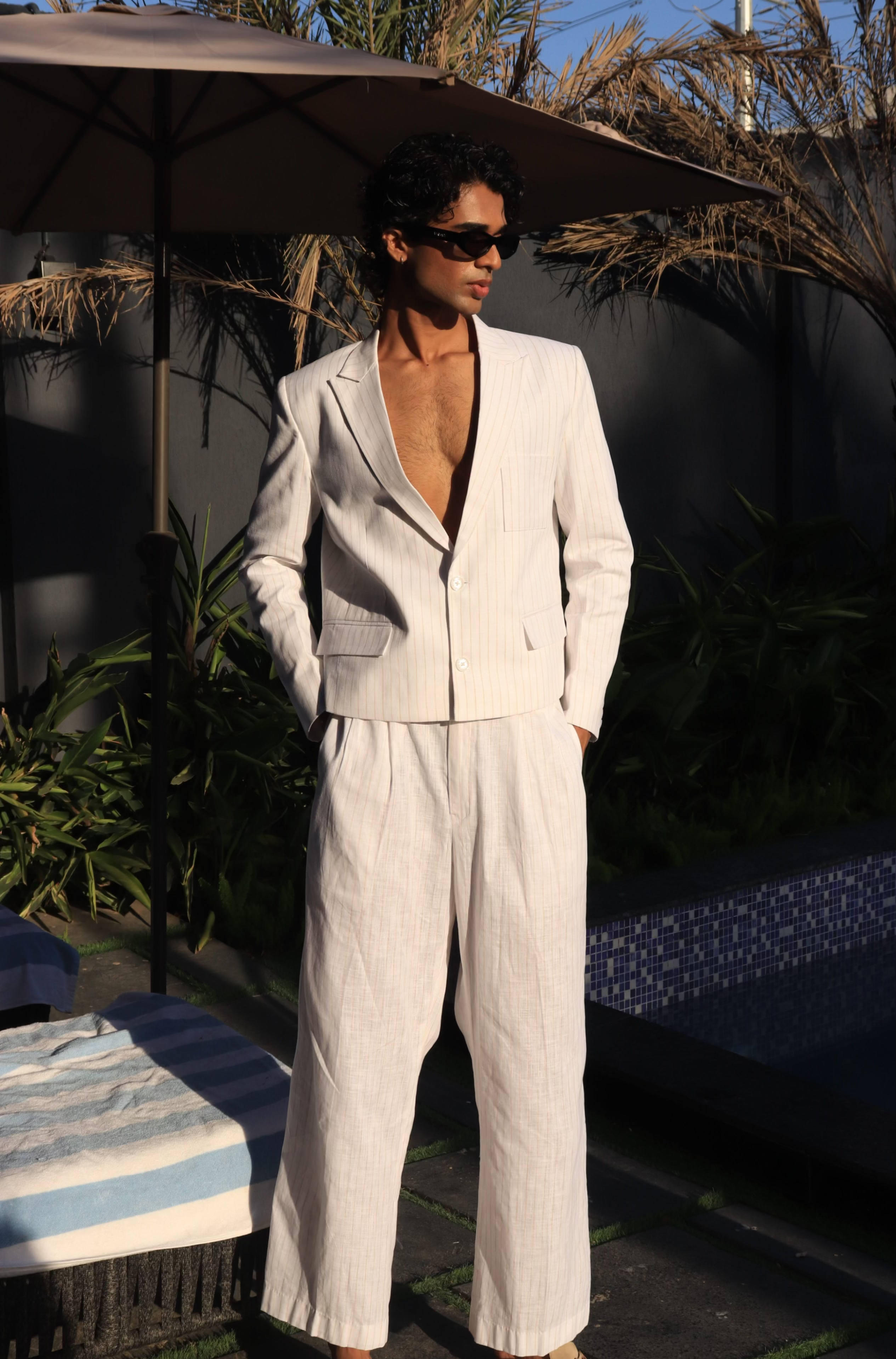 Off white pinstripe suit