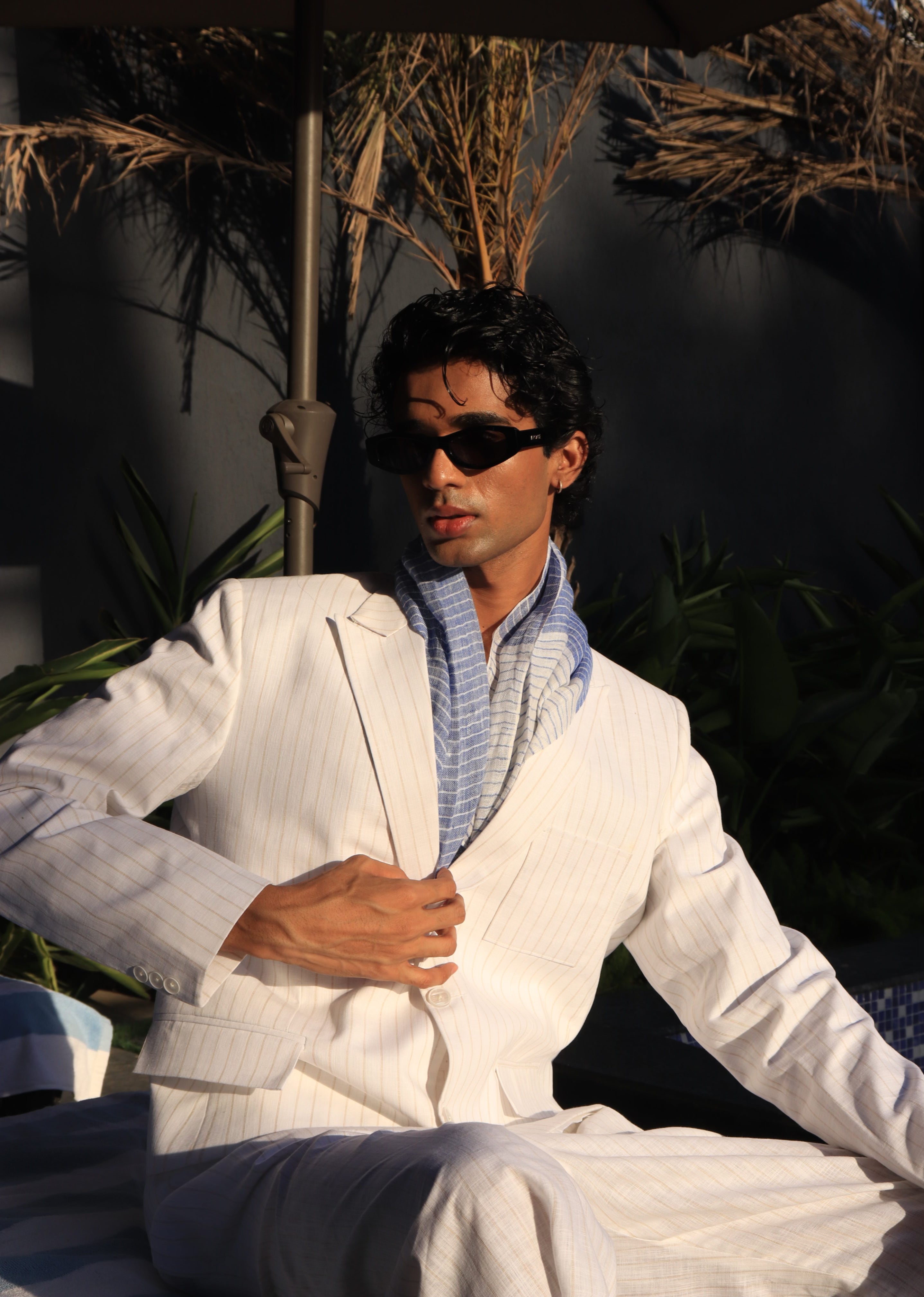 Off white pinstripe suit