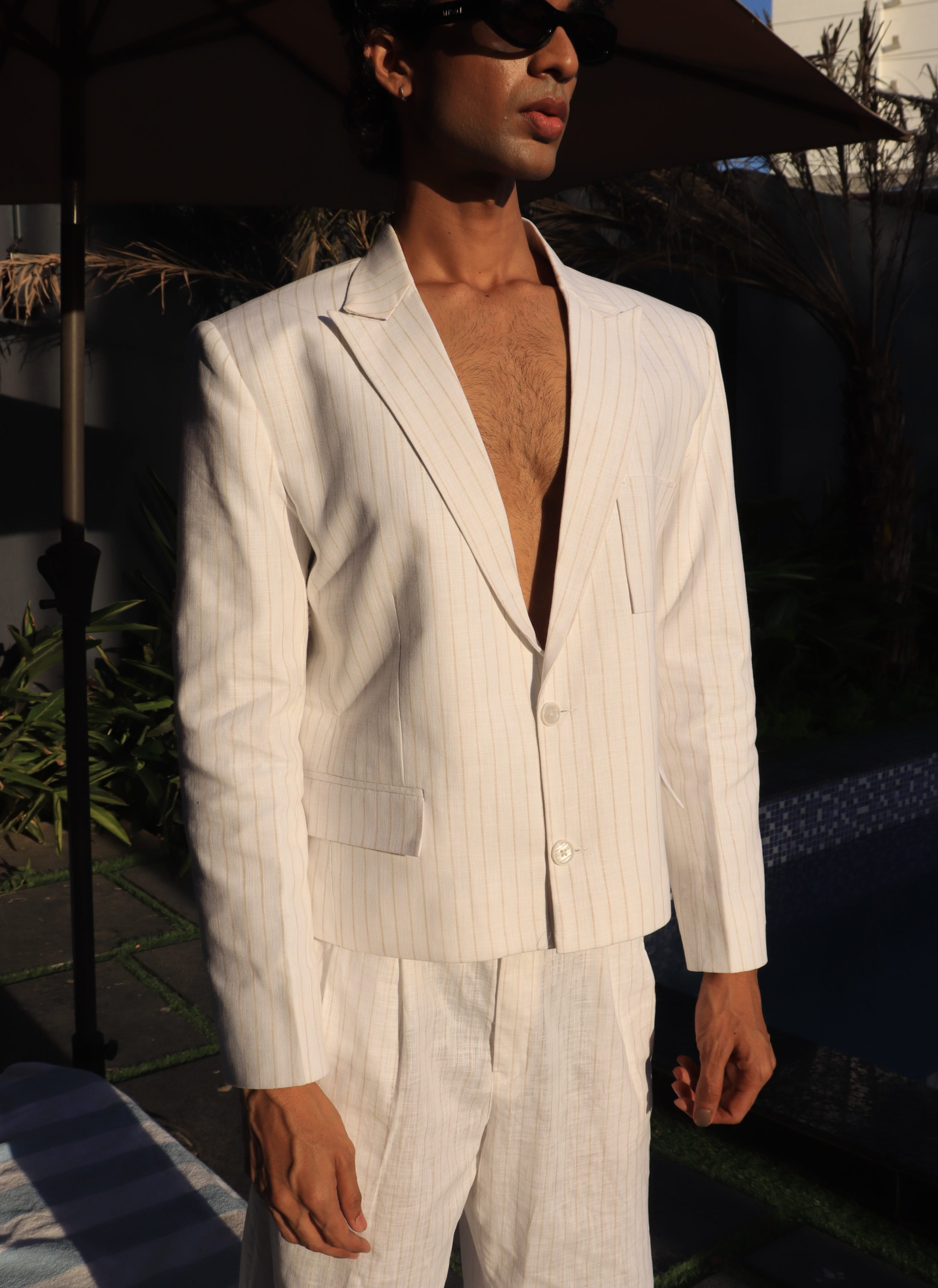 Off white pinstripe suit