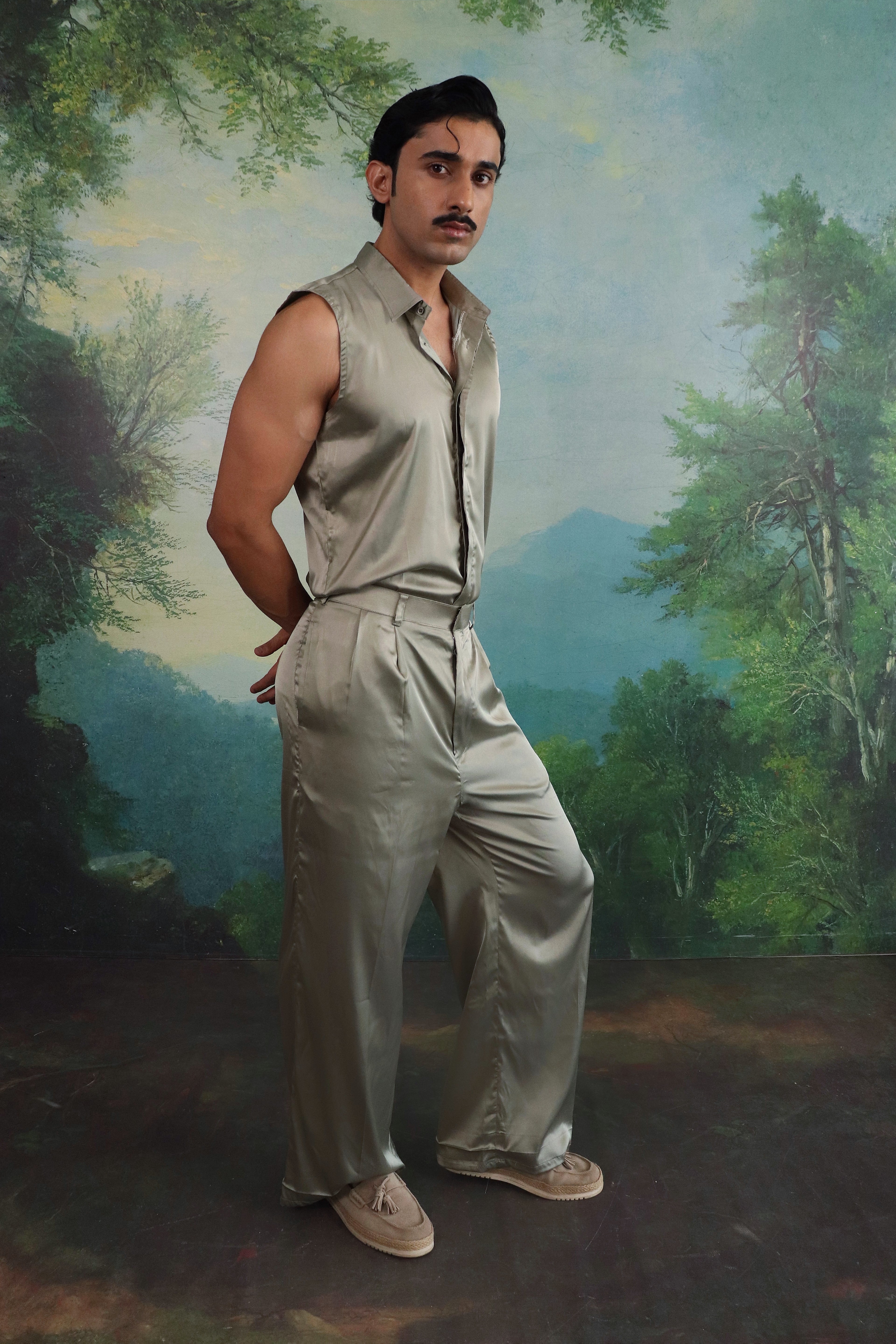 Green dew Satin Co ord set