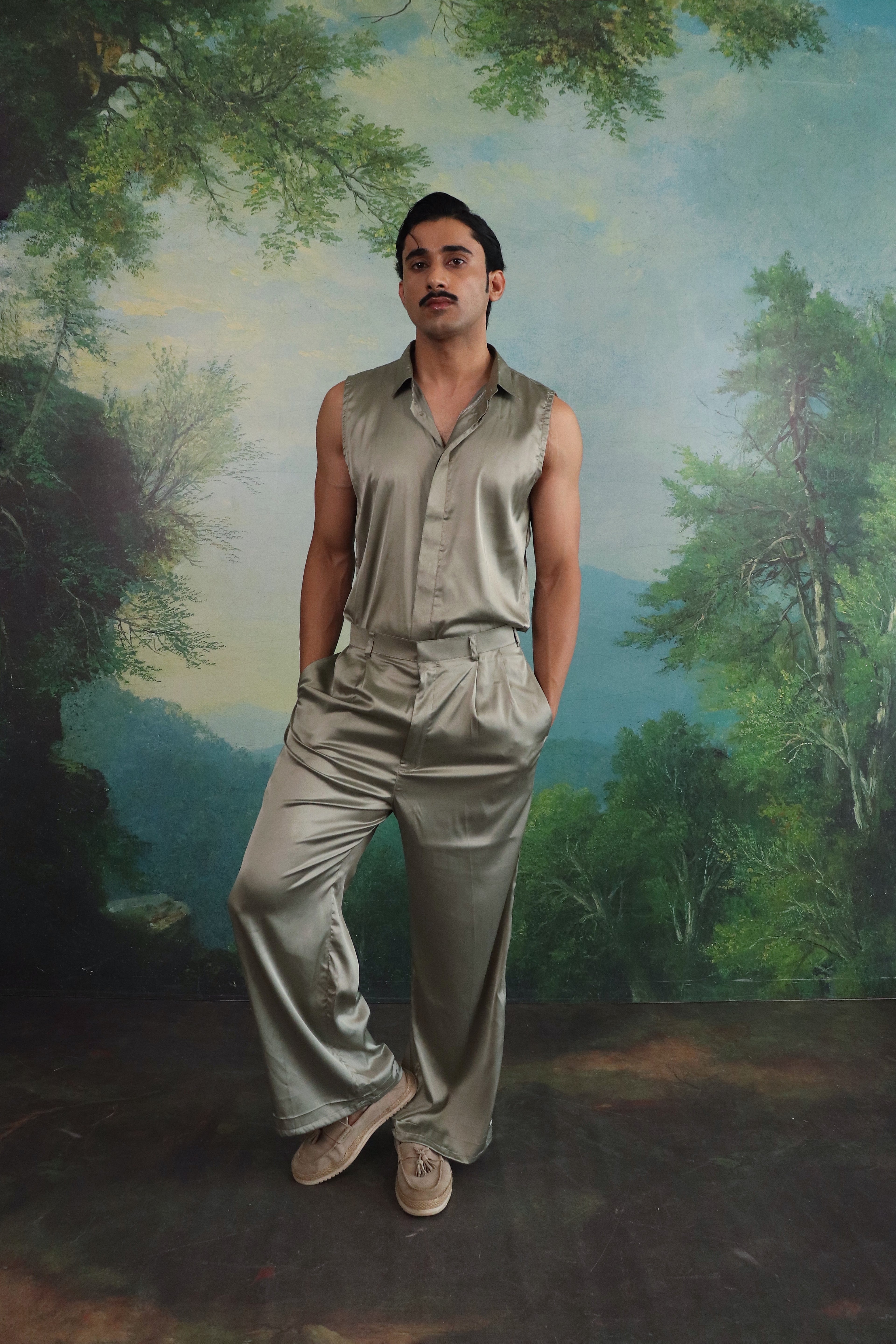 Green dew Satin Co ord set