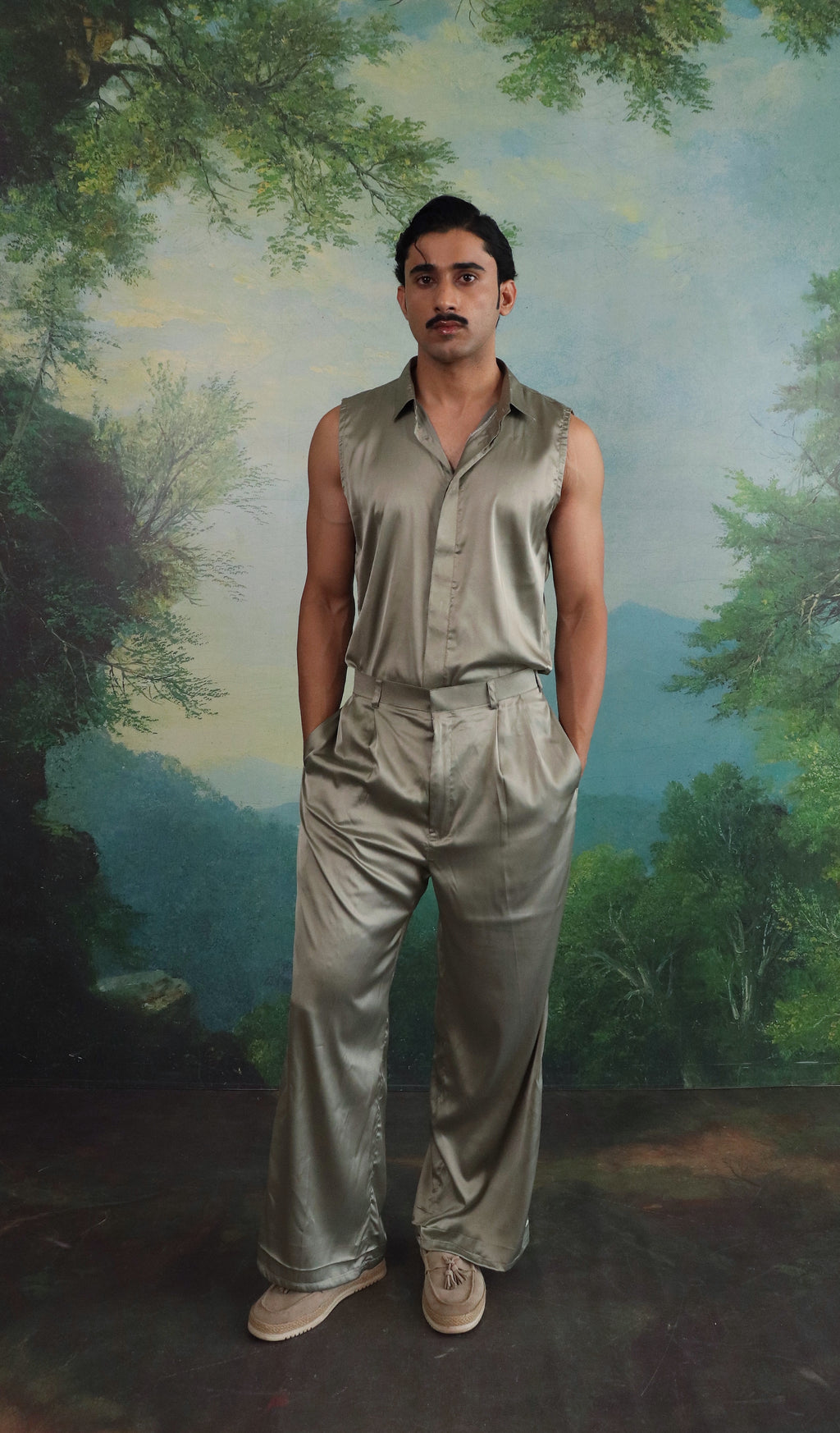 Green dew Satin Co ord set