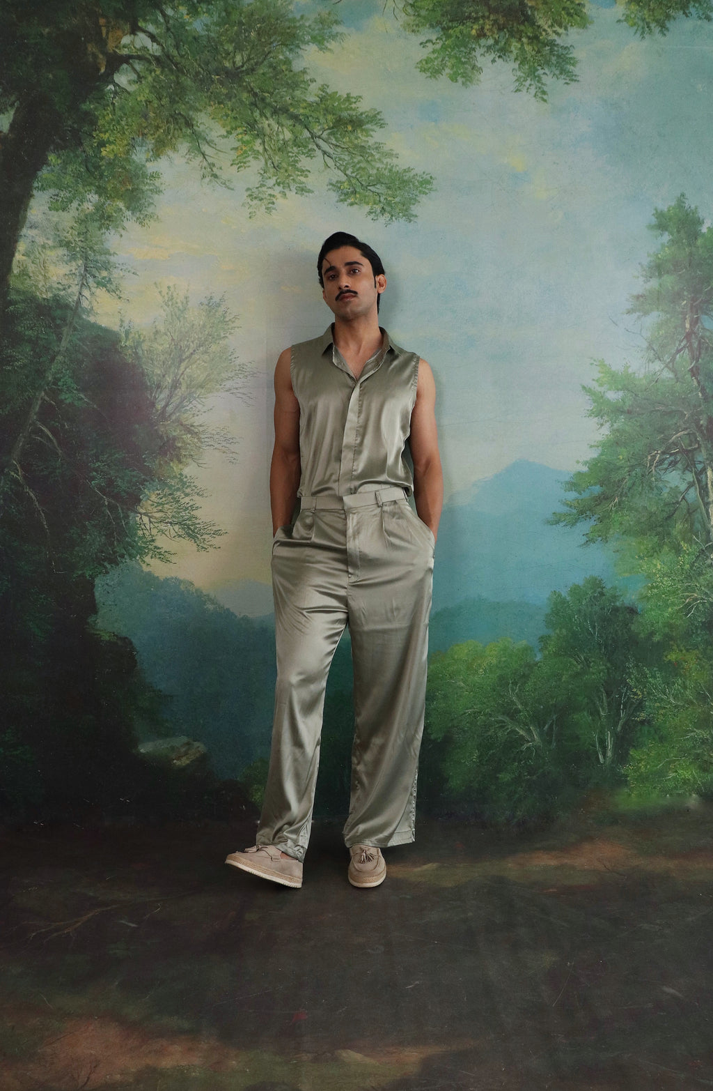 Green dew Satin Co ord set