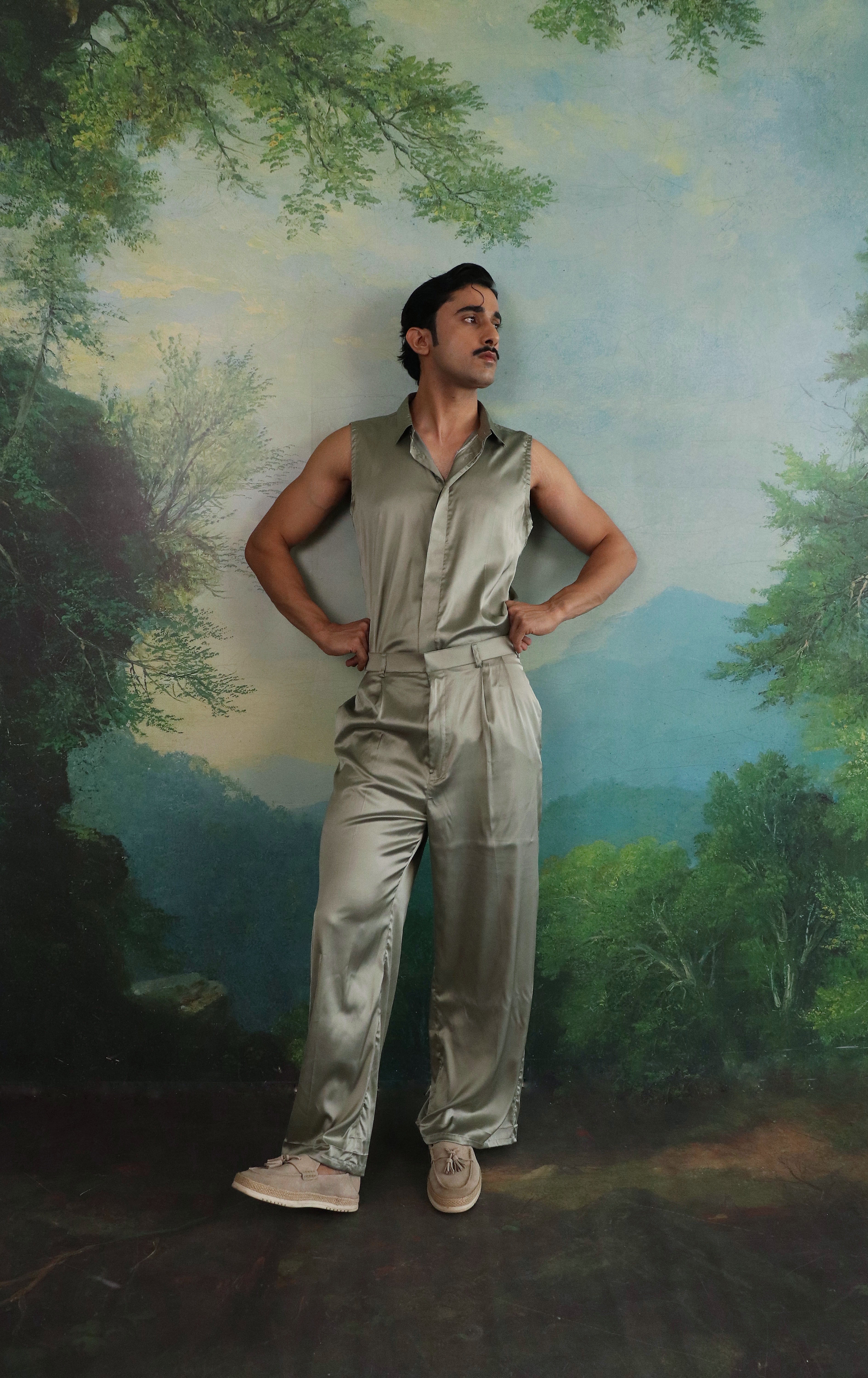 Green dew Satin Co ord set