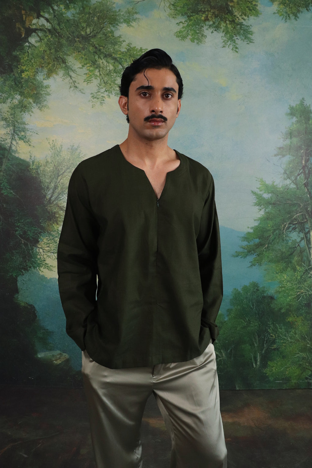 Whisper Green Relaxed Zip pullover shirt