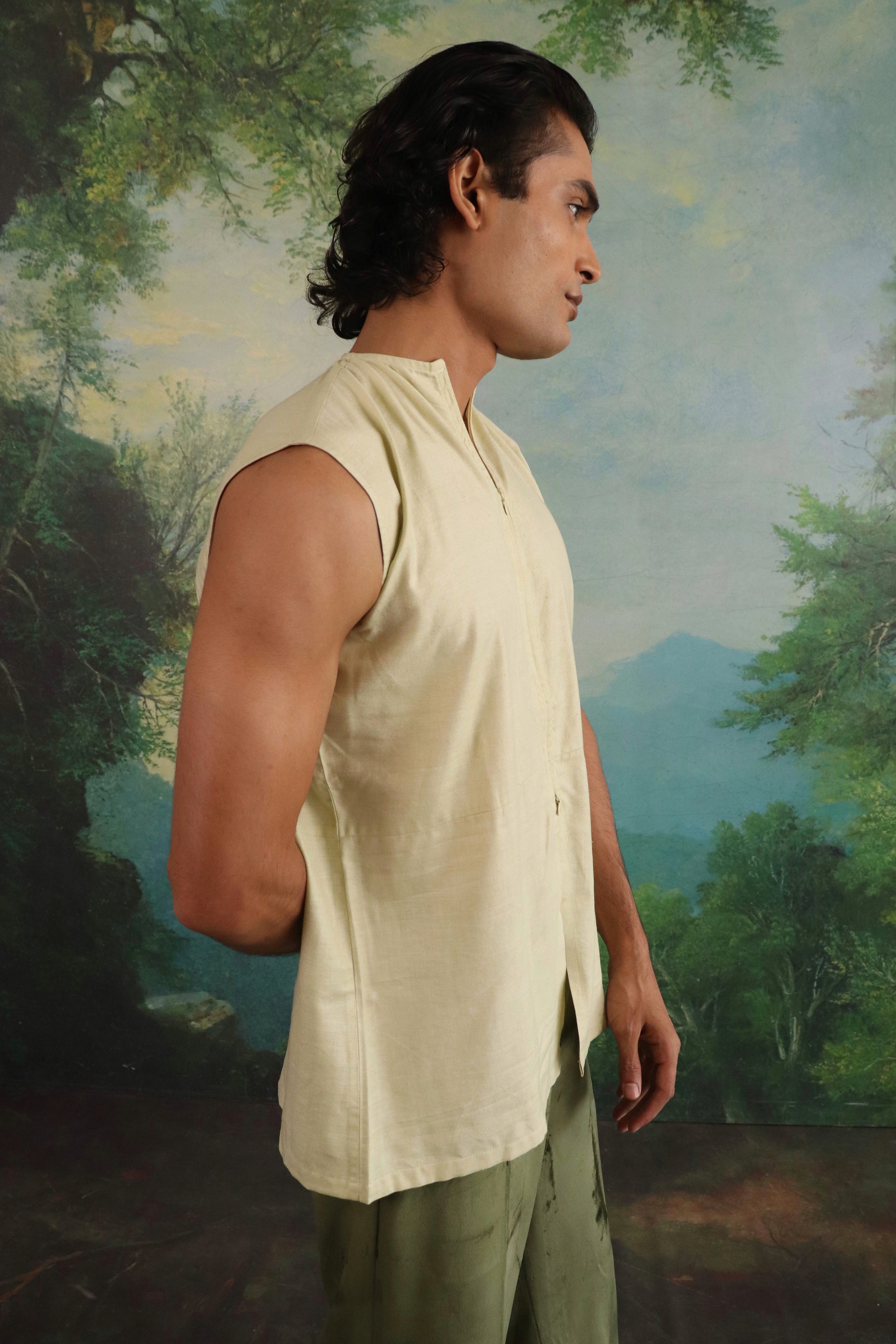 Pistachio Silk-Cotton Double Zip Pullover shirt