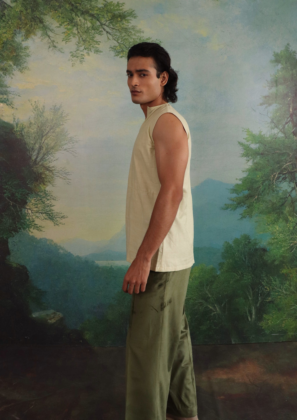 Pistachio Silk-Cotton Double Zip Pullover shirt