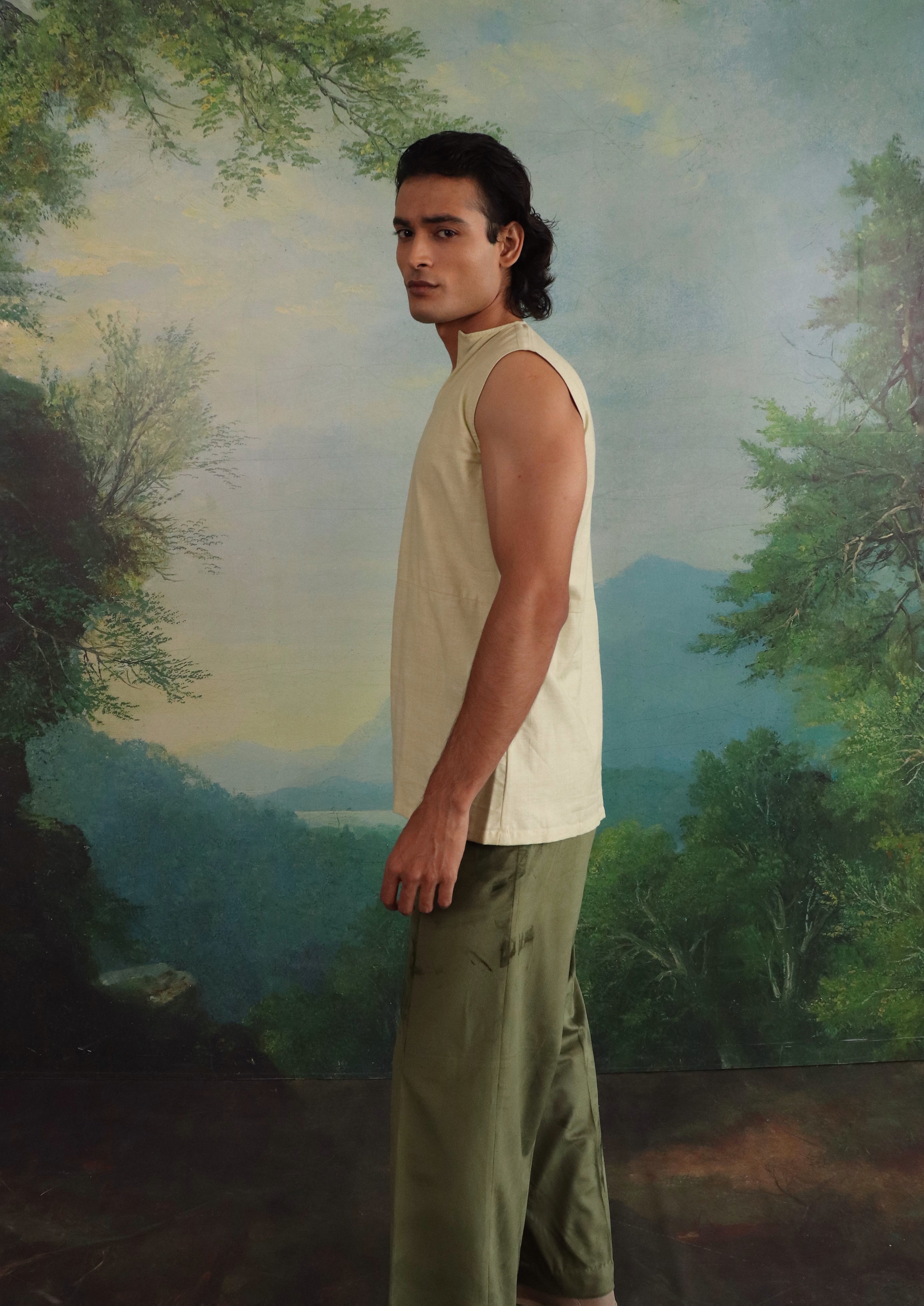 Pistachio Silk-Cotton Double Zip Pullover shirt