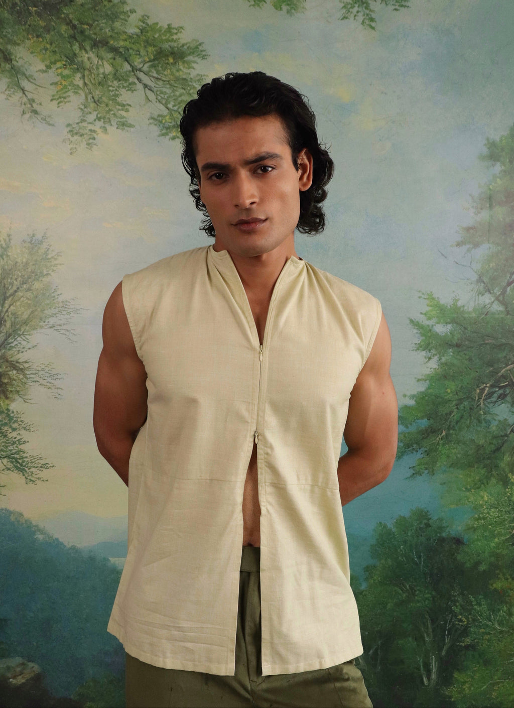 Pistachio Silk-Cotton Double Zip Pullover shirt