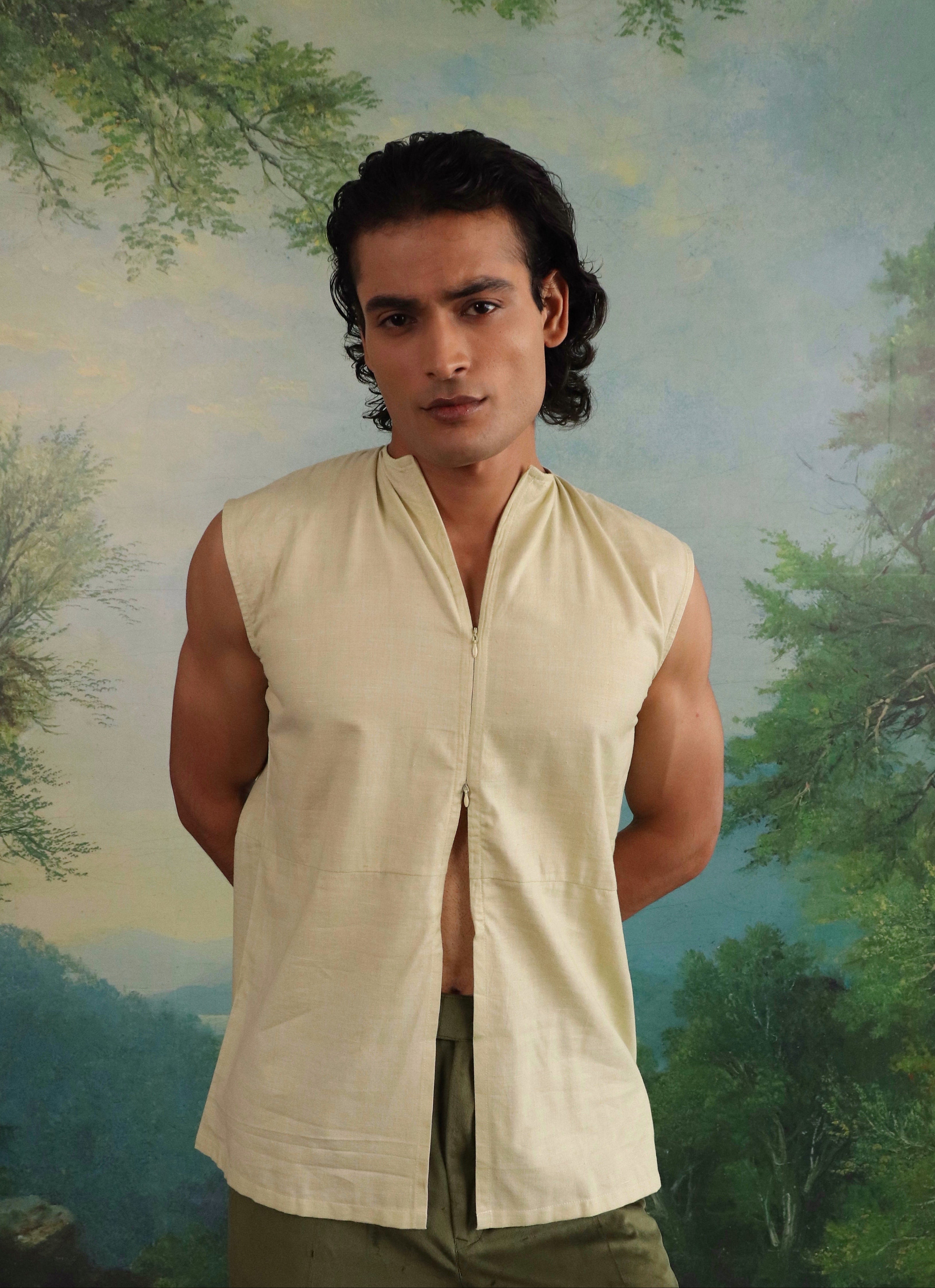 Pistachio Silk-Cotton Double Zip Pullover shirt