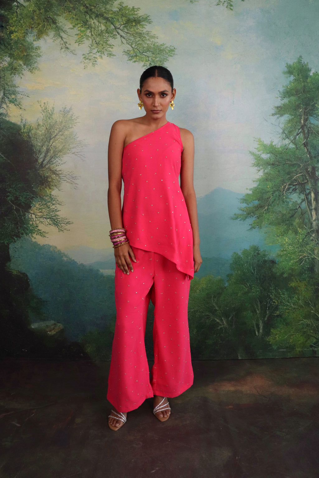 Sunehri Pink One-Shoulder Set