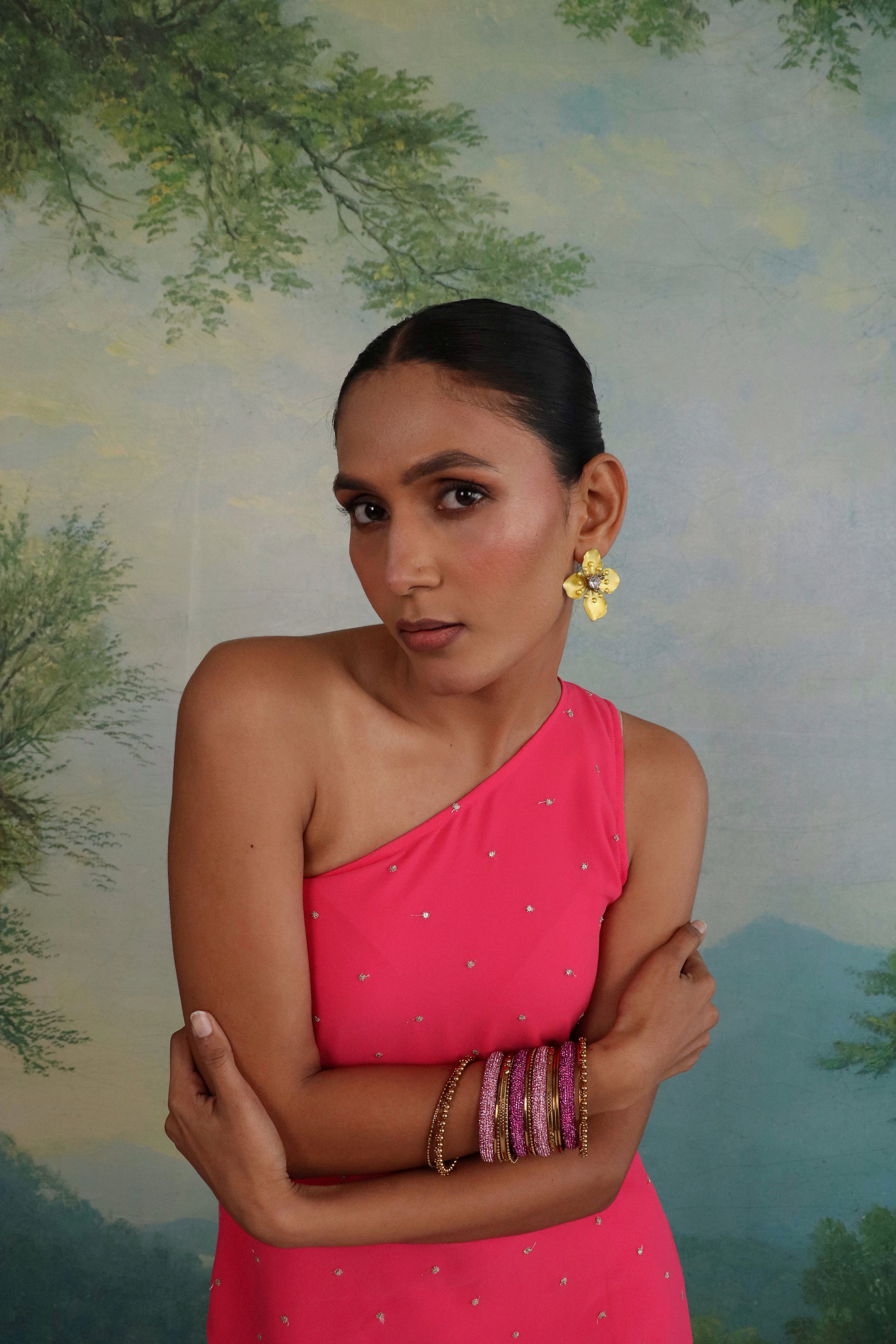 Sunehri Pink One-Shoulder Set