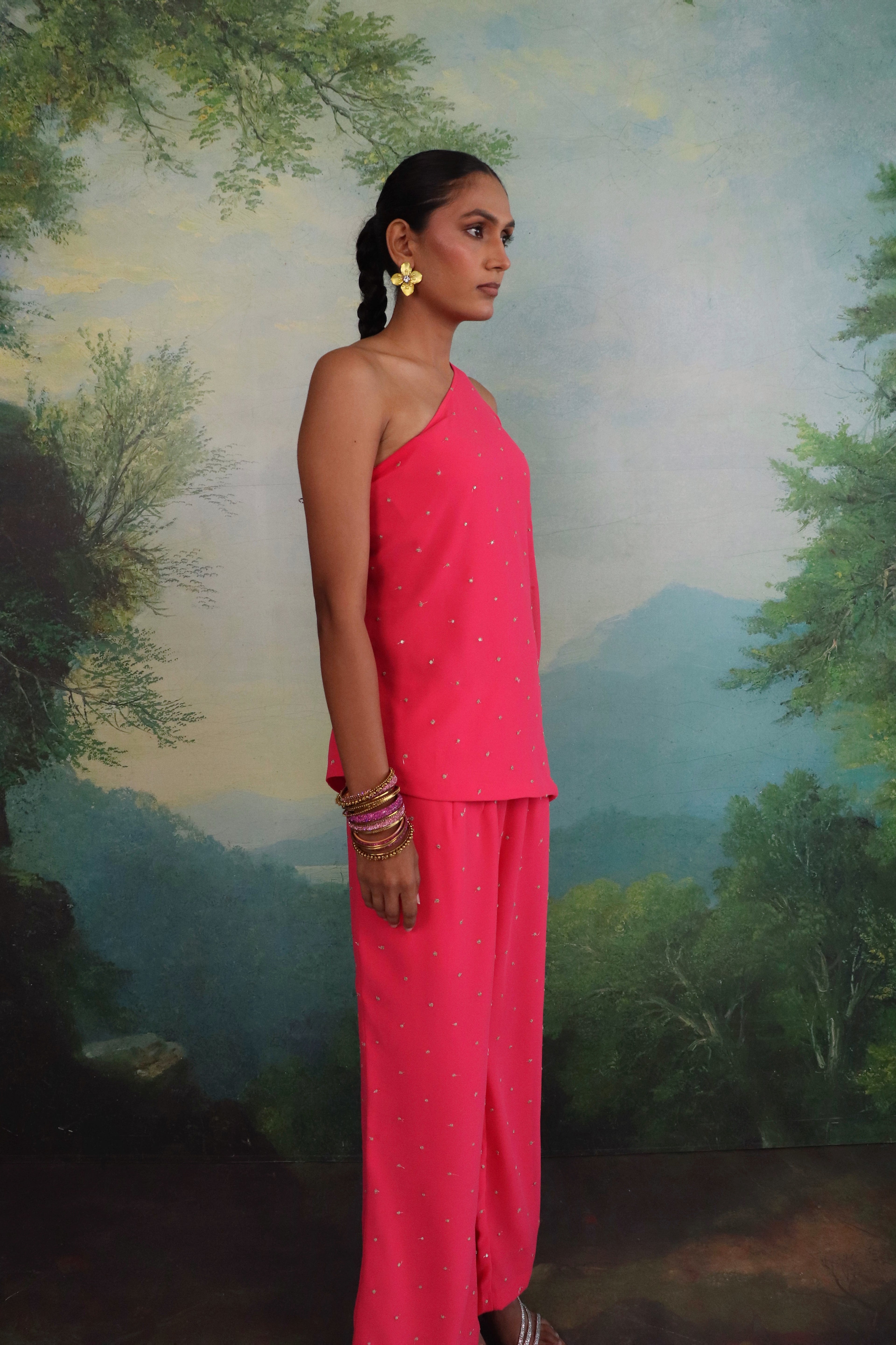 Sunehri Pink One-Shoulder Set