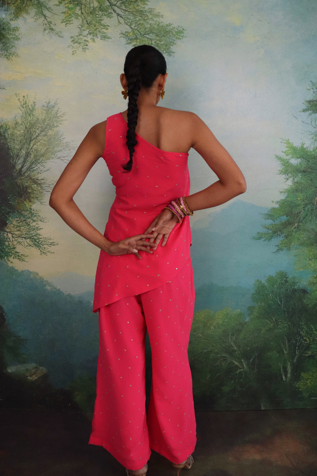 Sunehri Pink One-Shoulder Set