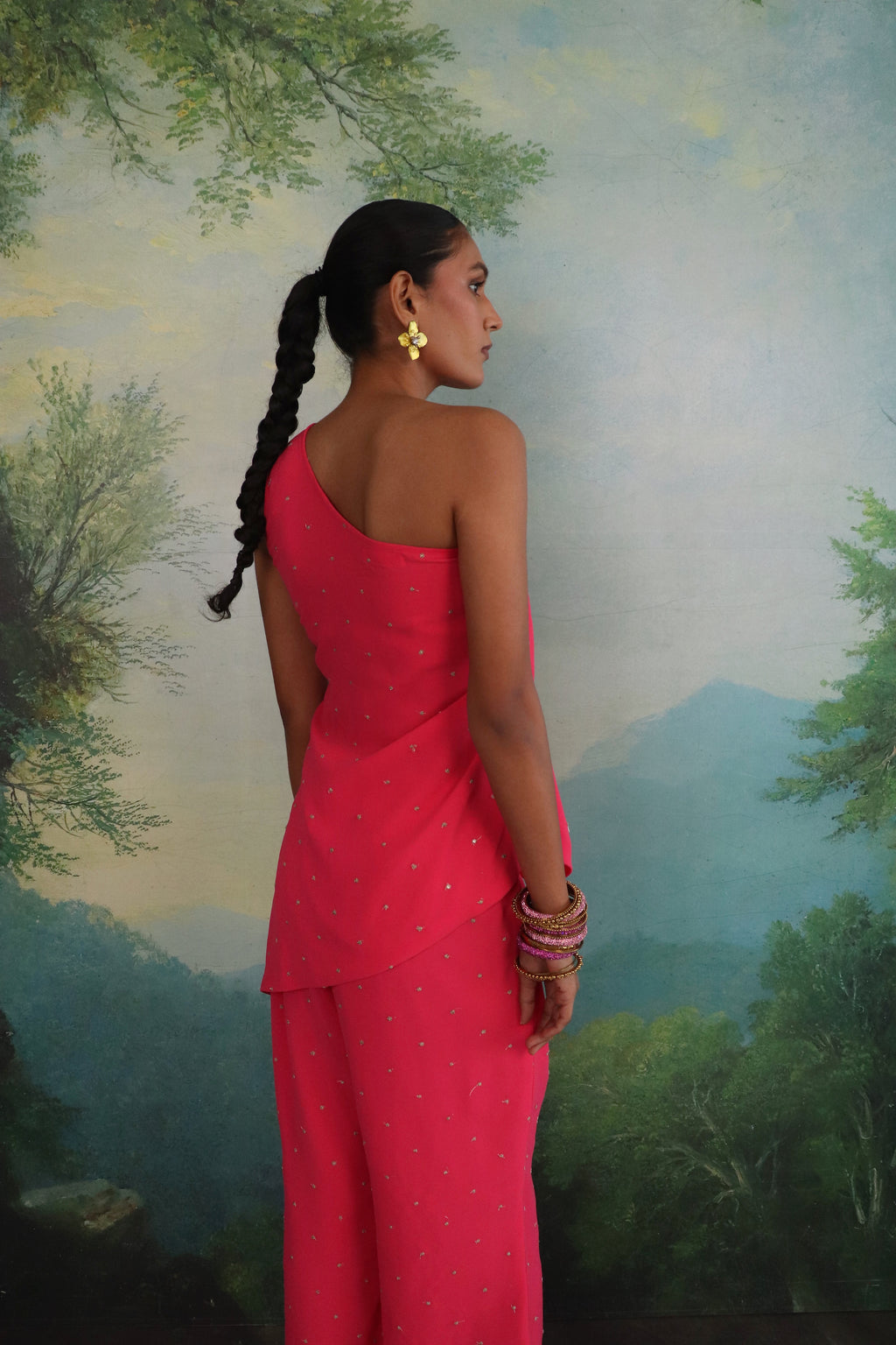 Sunehri Pink One-Shoulder Set