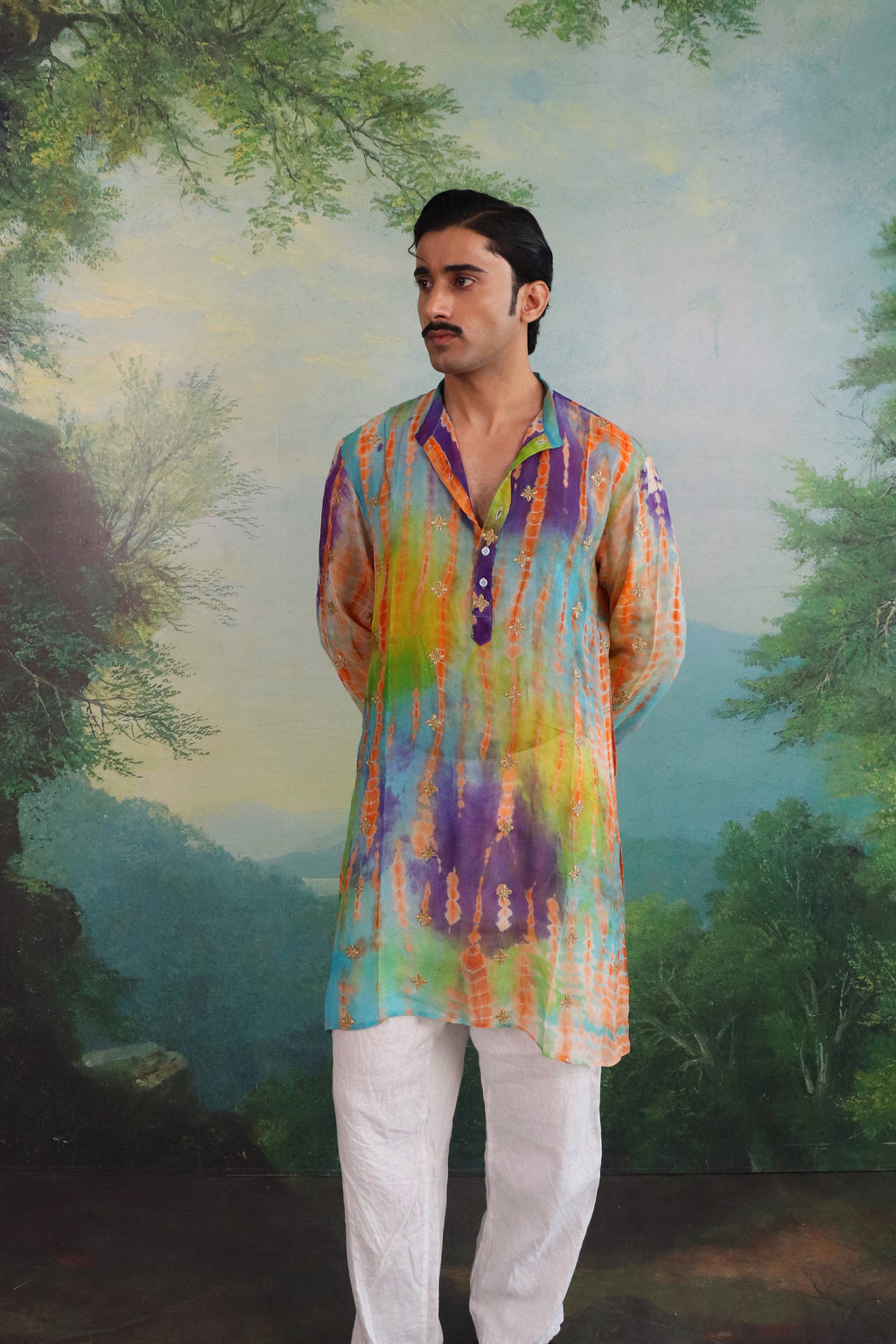 Satrangi Sheer Kurta with Gold Floral Patchwork