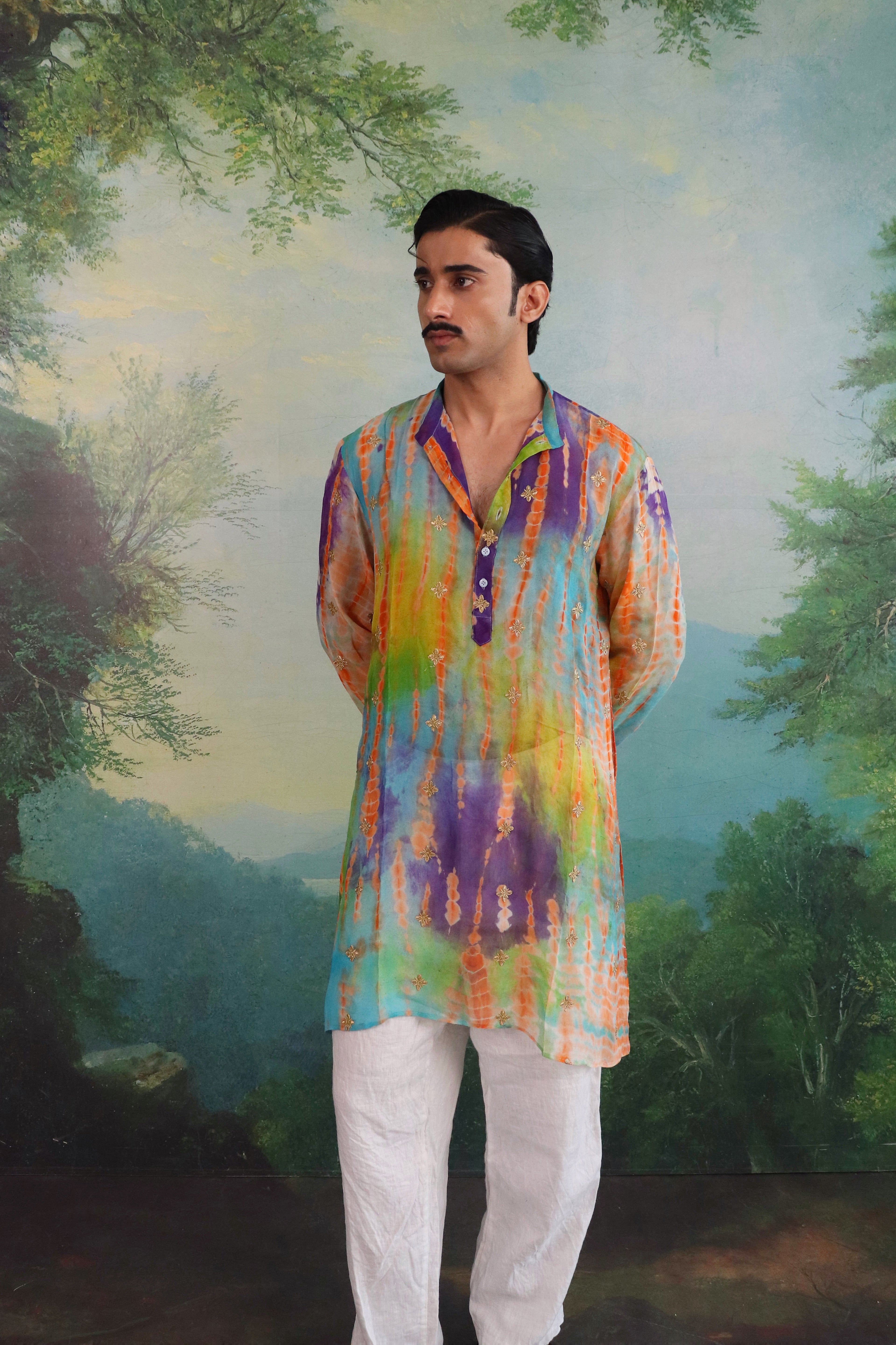 Satrangi Sheer Kurta with Gold Floral Patchwork