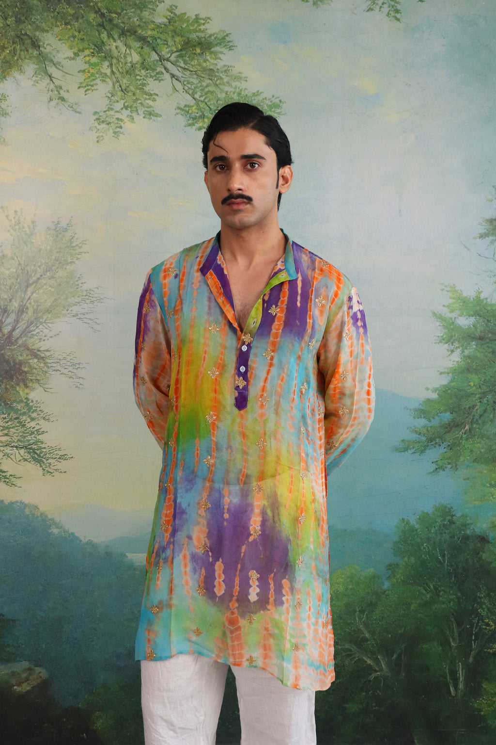 Satrangi Sheer Kurta with Gold Floral Patchwork