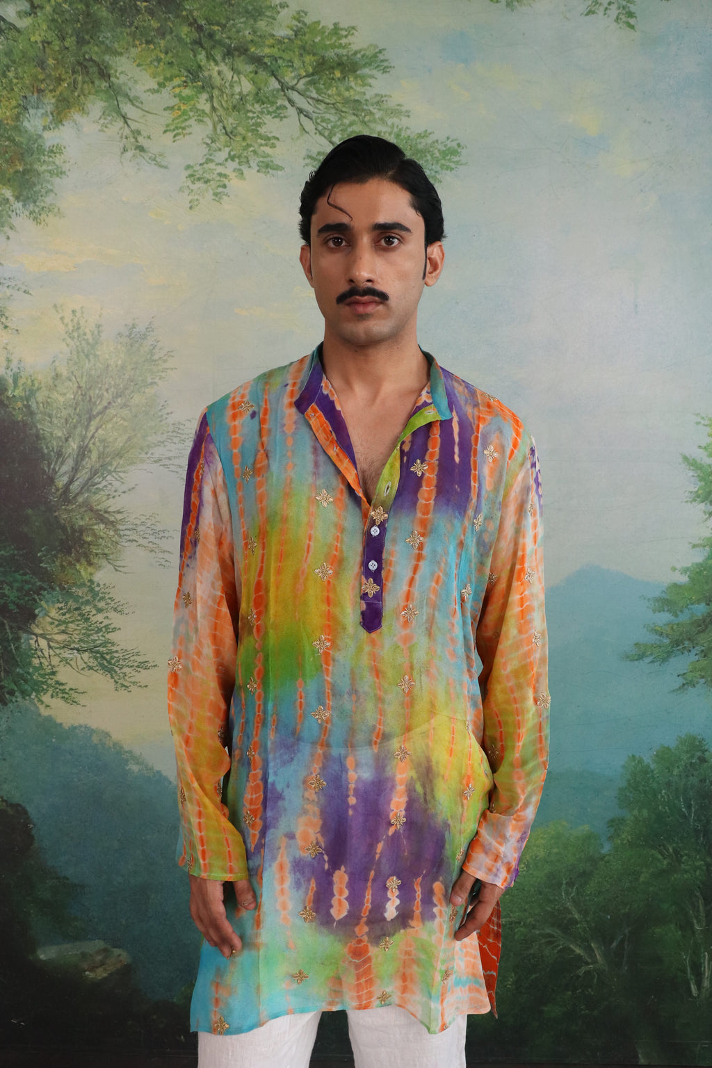 Satrangi Sheer Kurta with Gold Floral Patchwork