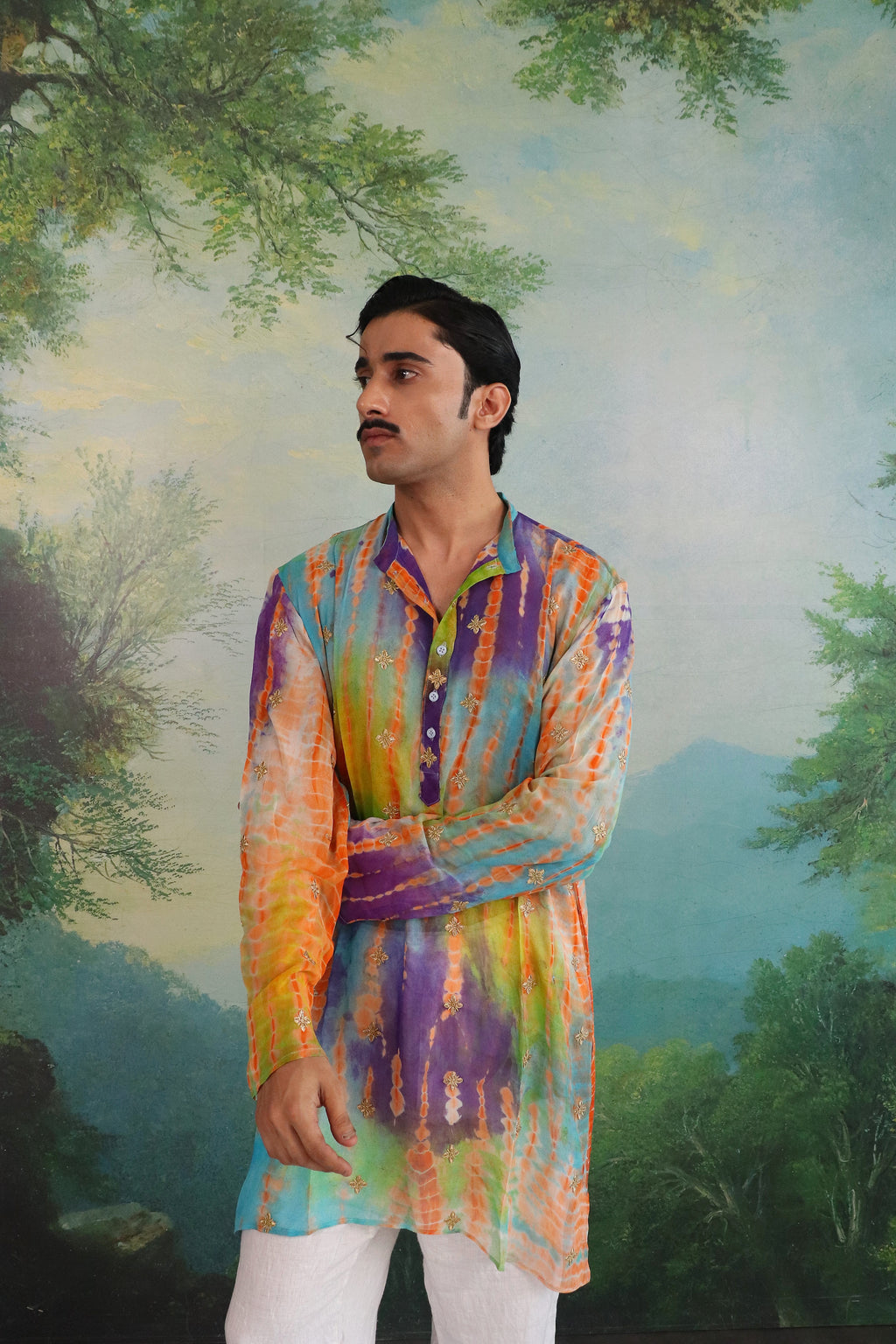 Satrangi Sheer Kurta with Gold Floral Patchwork