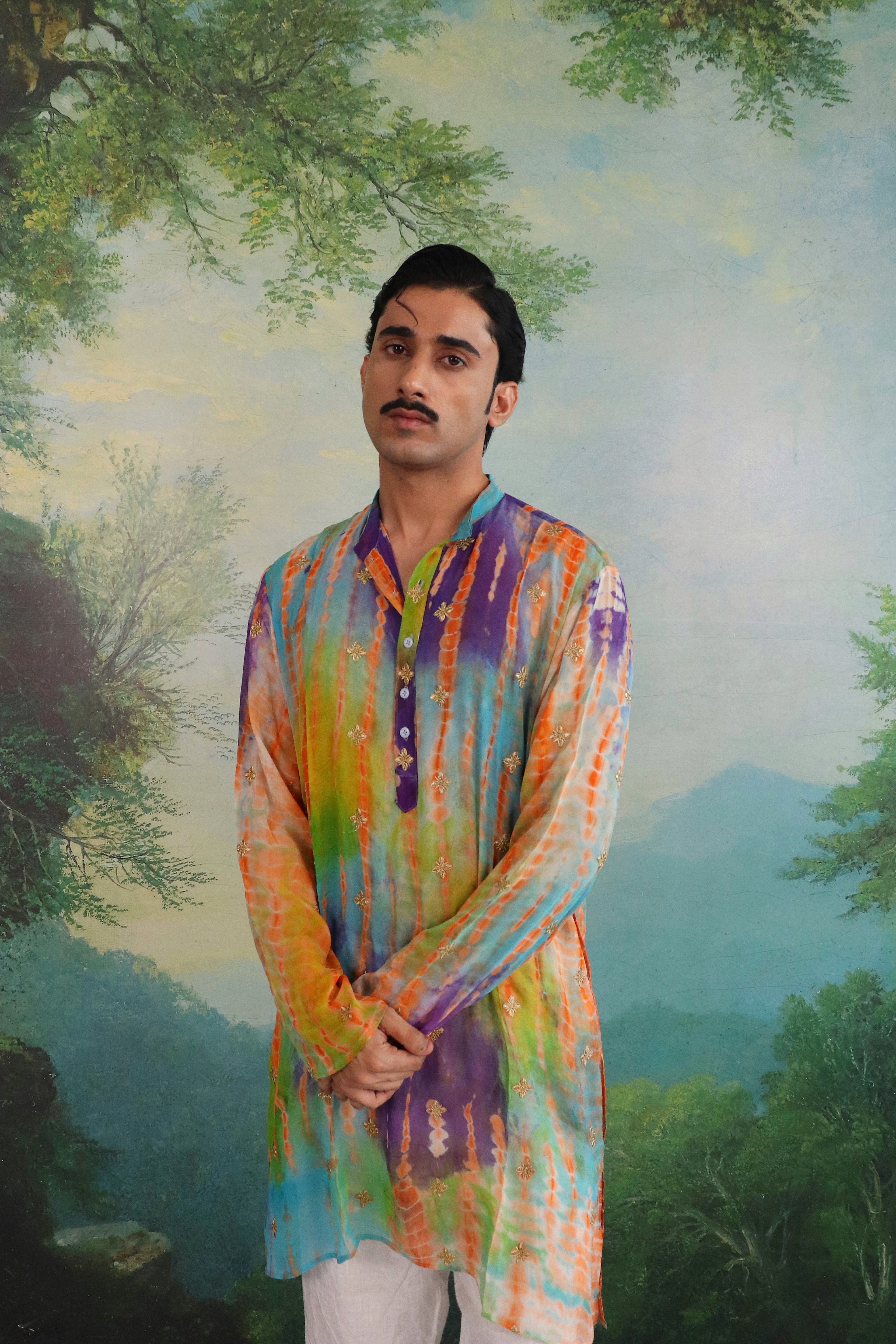 Satrangi Sheer Kurta with Gold Floral Patchwork