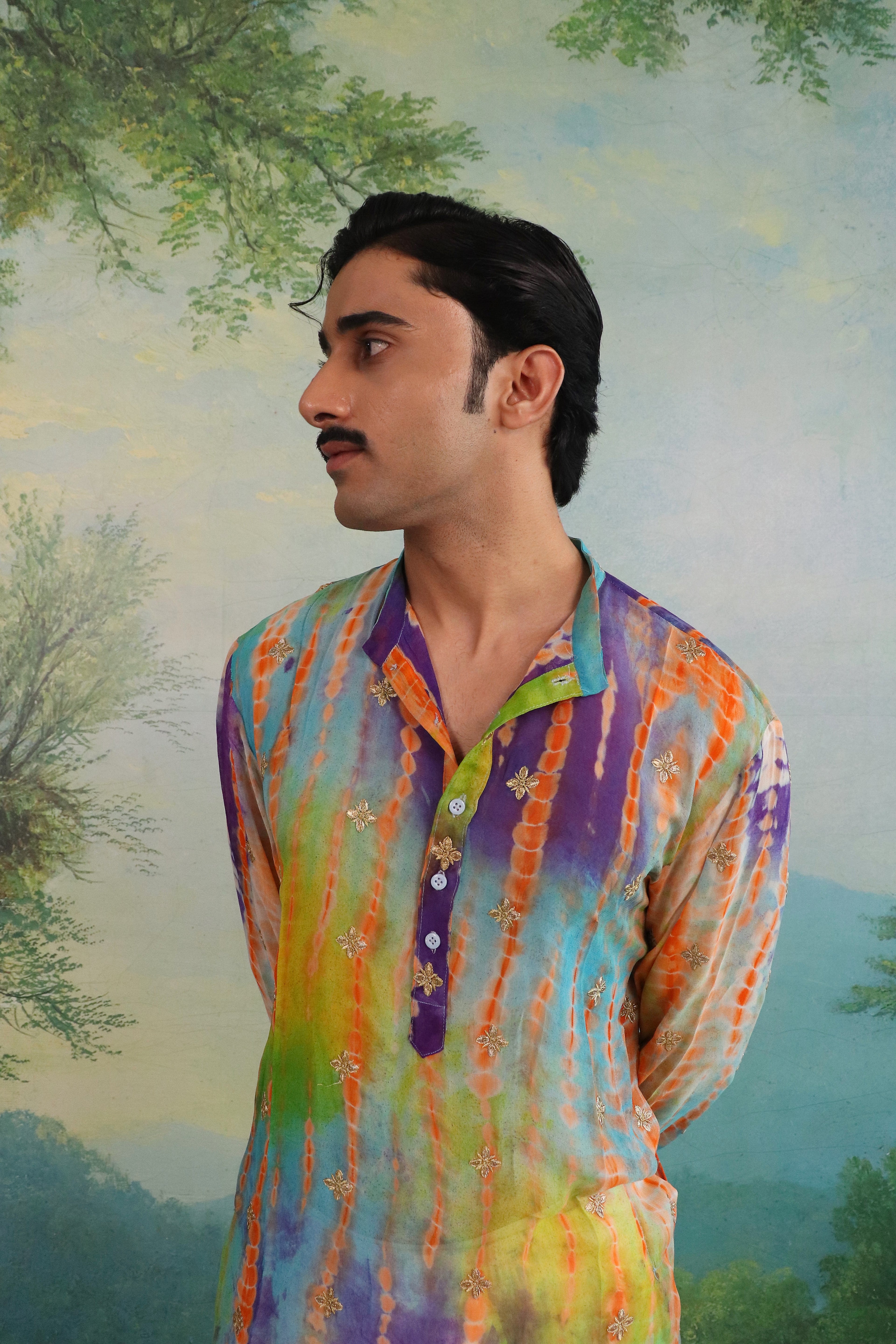 Satrangi Sheer Kurta with Gold Floral Patchwork