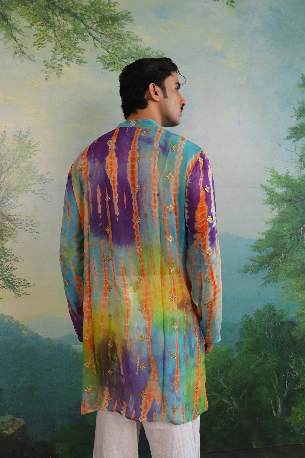 Satrangi Sheer Kurta with Gold Floral Patchwork