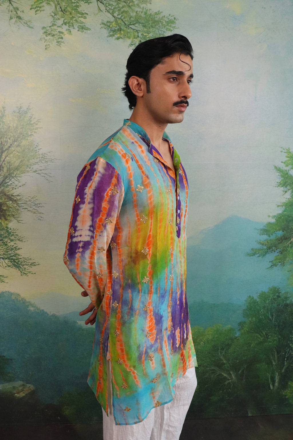 Satrangi Sheer Kurta with Gold Floral Patchwork