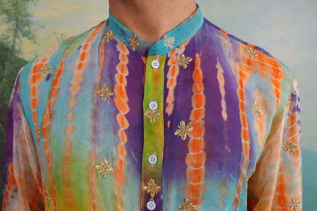 Satrangi Sheer Kurta with Gold Floral Patchwork