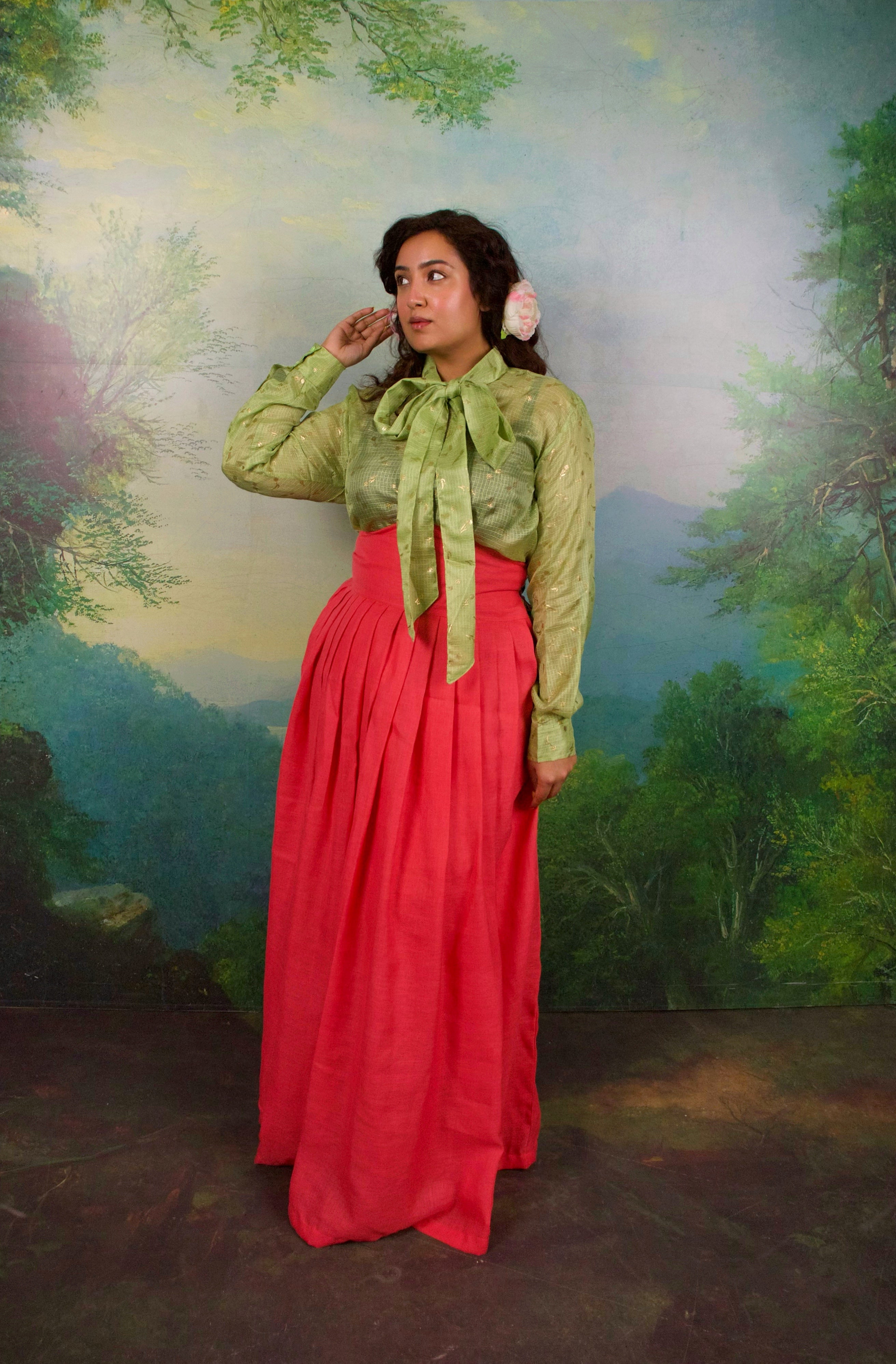 A Coral dream skirt  with pointed empire underbust waist