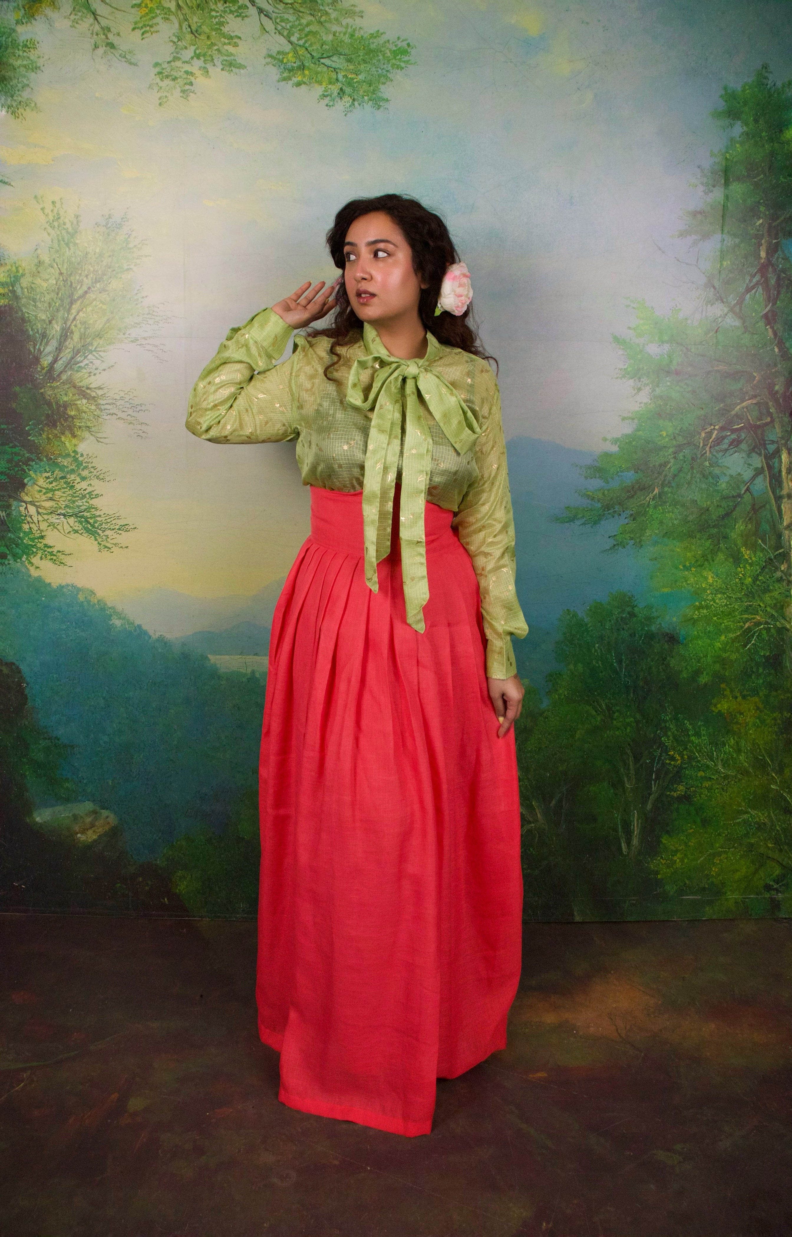 A Coral dream skirt  with pointed empire underbust waist