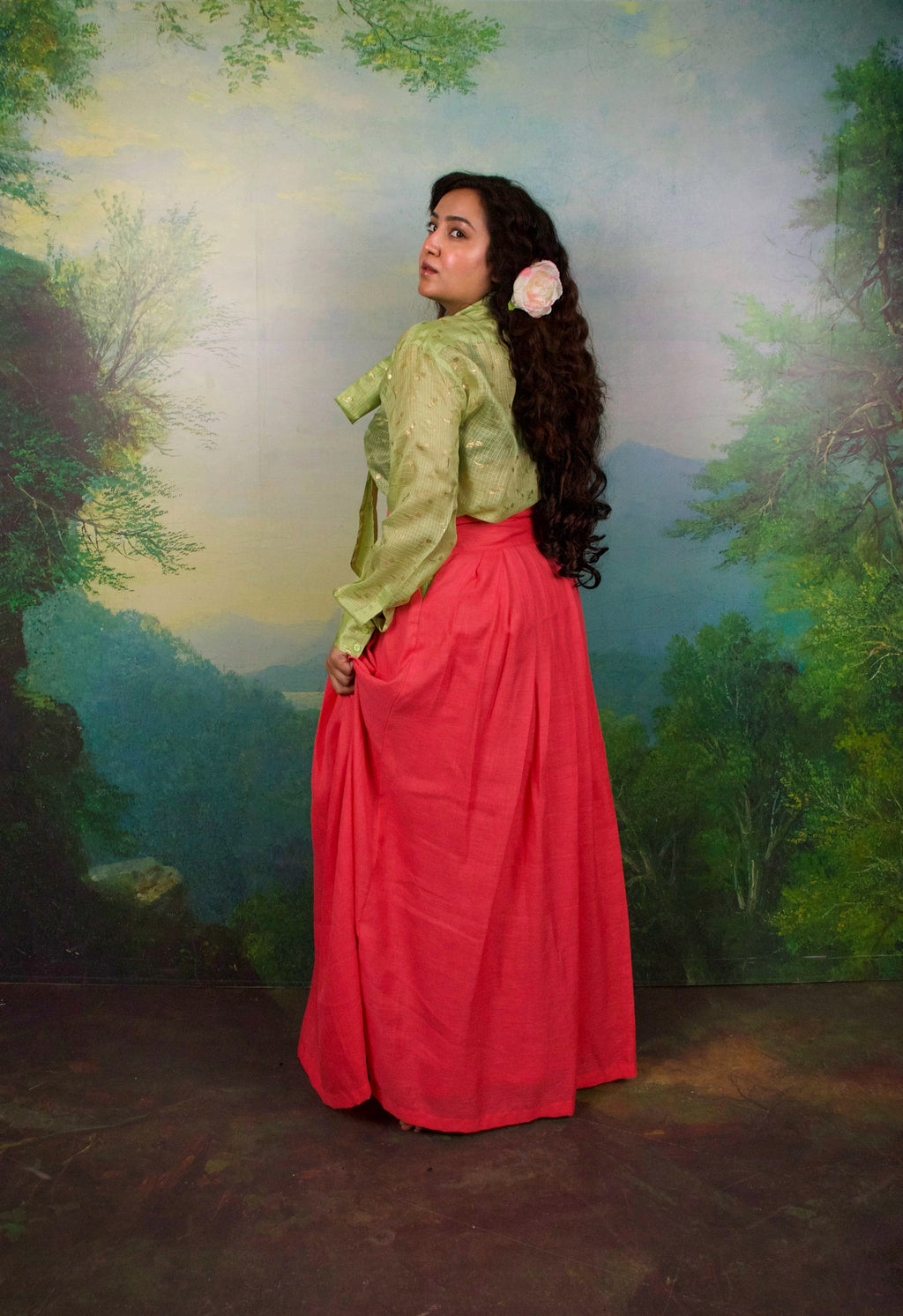 A Coral dream skirt  with pointed empire underbust waist