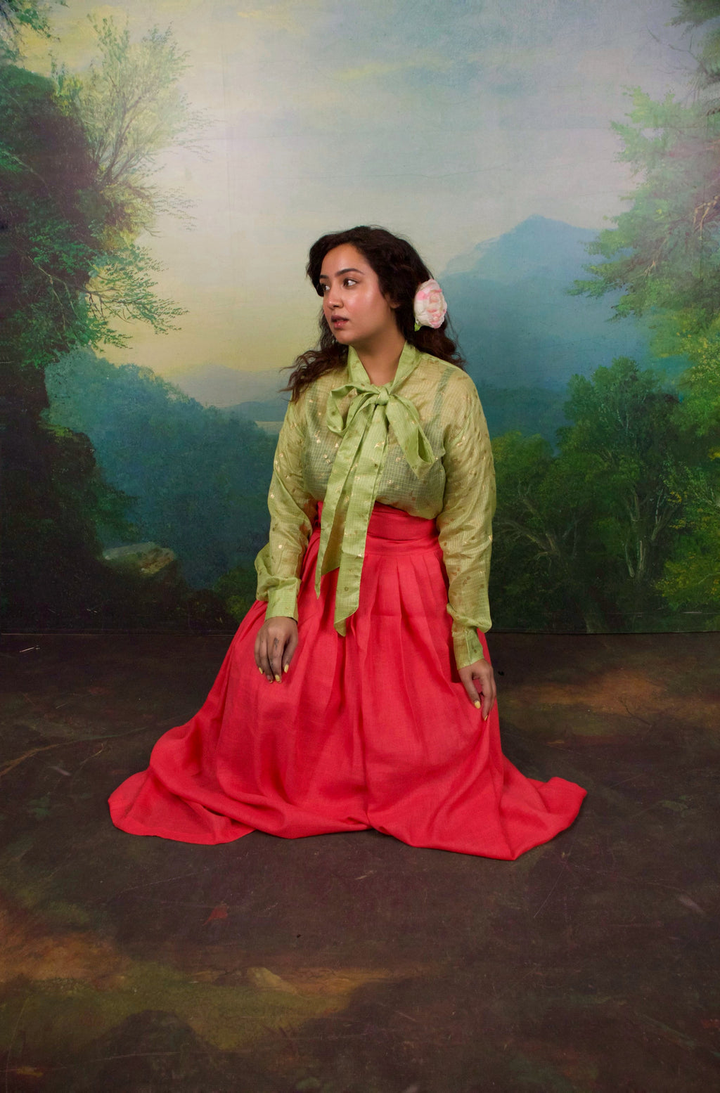 A Coral dream skirt  with pointed empire underbust waist