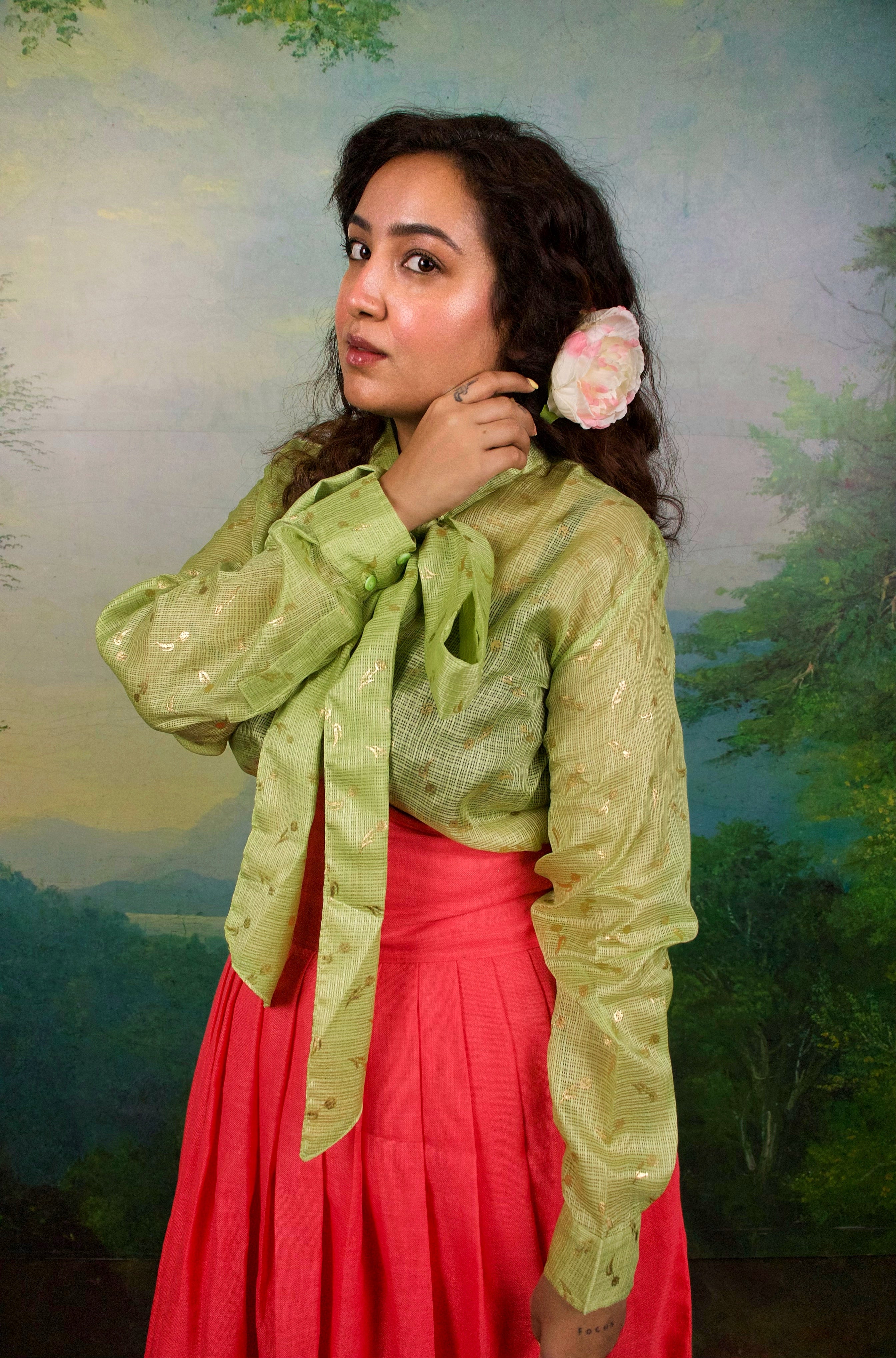 A Coral dream skirt  with pointed empire underbust waist