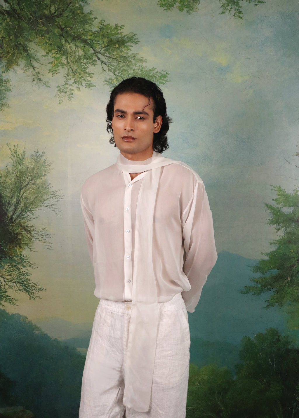 Dreamy White Chiffon Shirt with Tieable Lapels