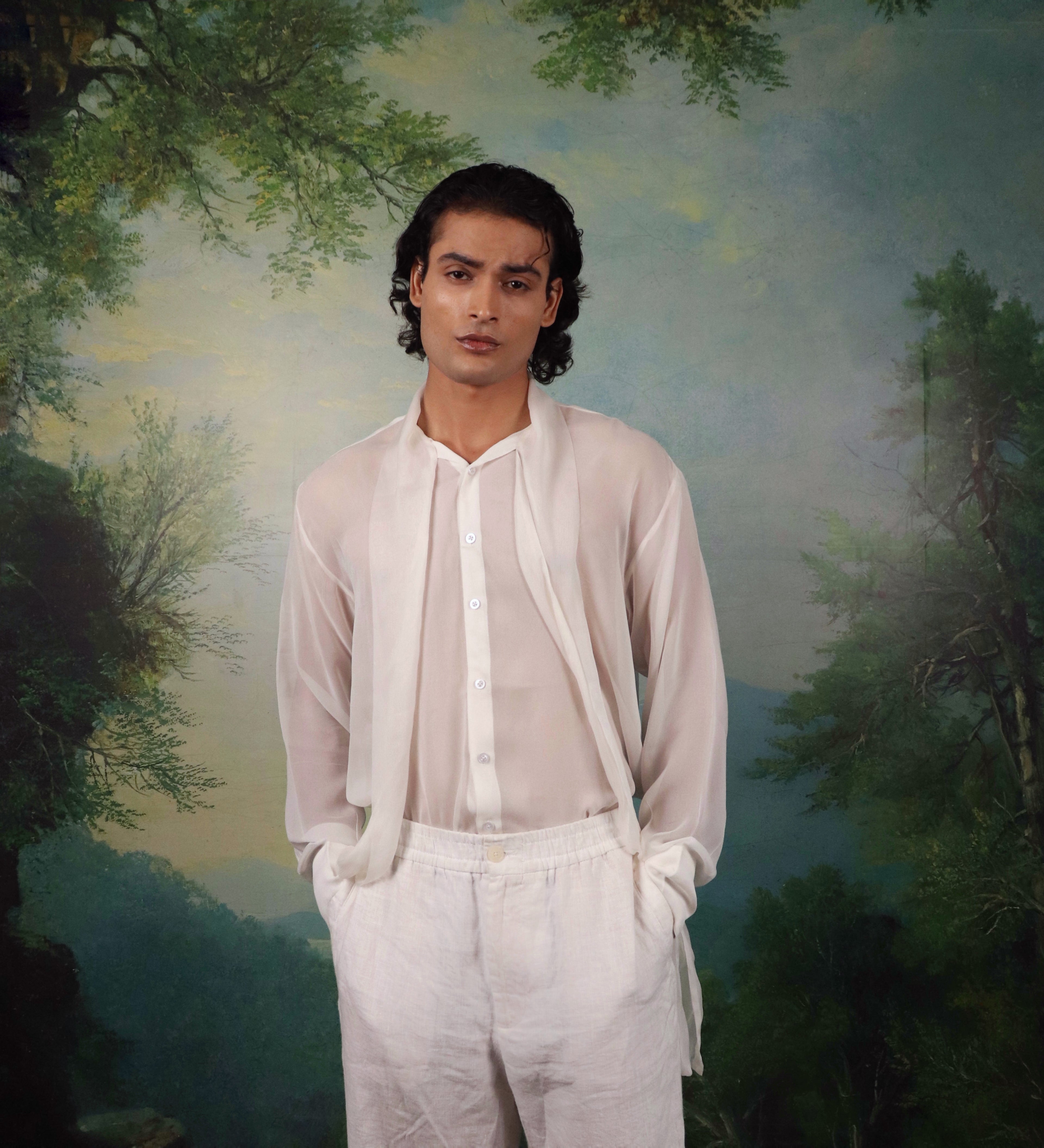 Dreamy White Chiffon Shirt with Tieable Lapels