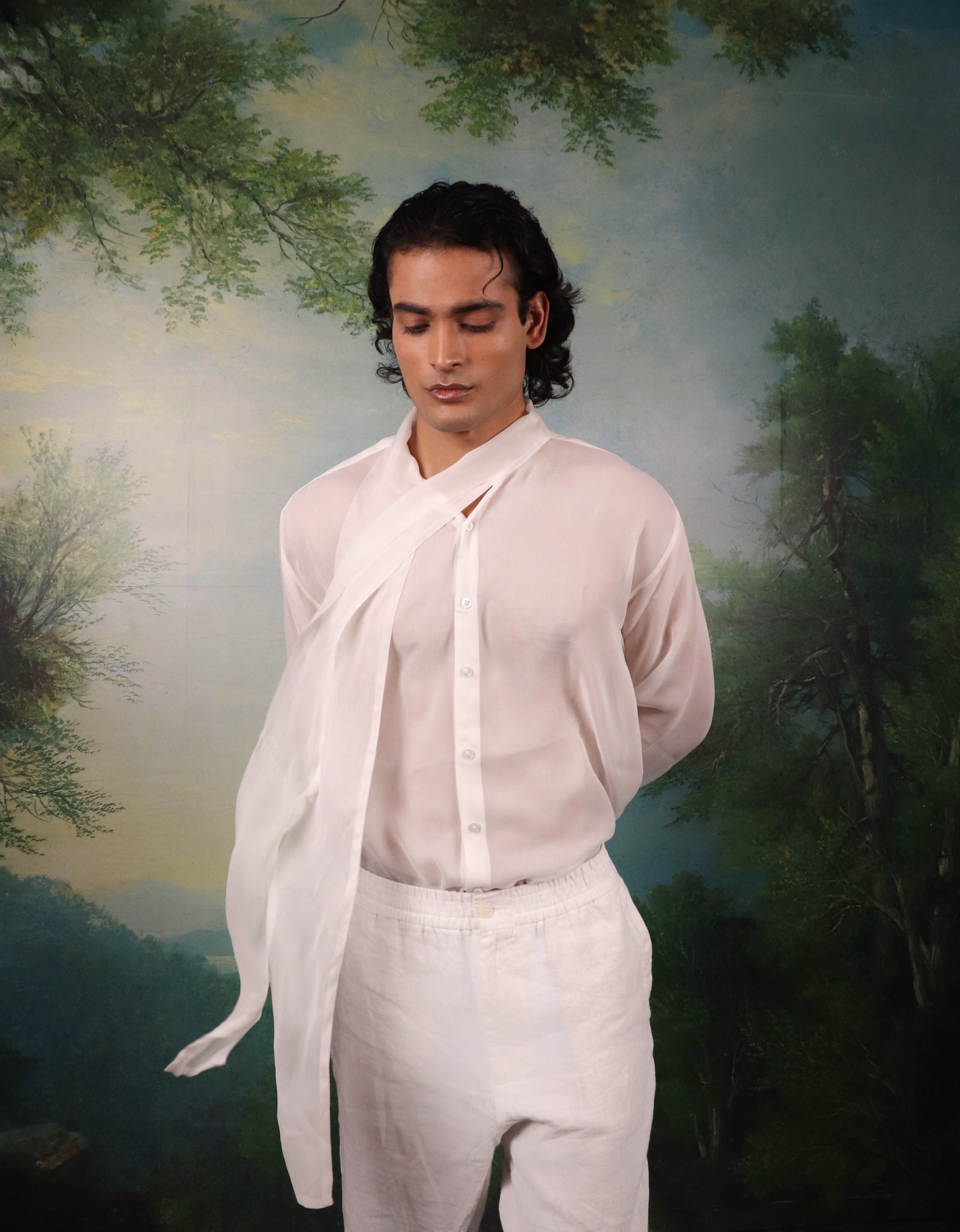 Dreamy White Chiffon Shirt with Tieable Lapels